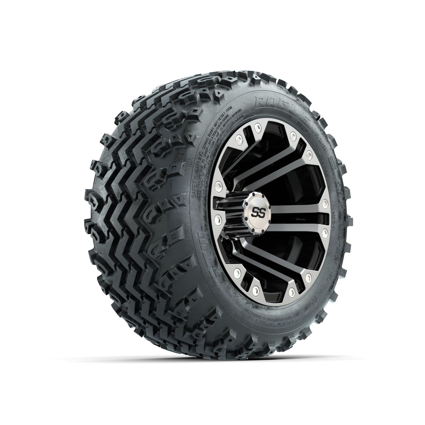 GTW Specter Machined/Black 10 in Wheels with 18x9.50-10 Rogue All Terrain Tires Full Set