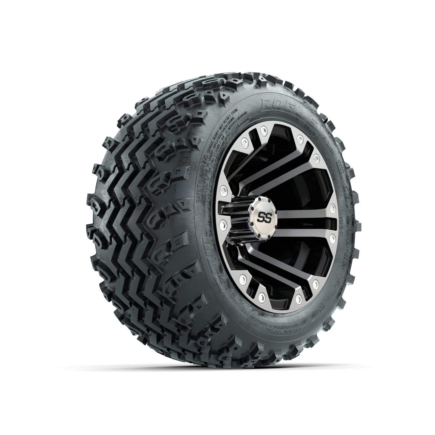 GTW Specter Machined/Black 10 in Wheels with 18x9.50-10 Rogue All Terrain Tires Full Set