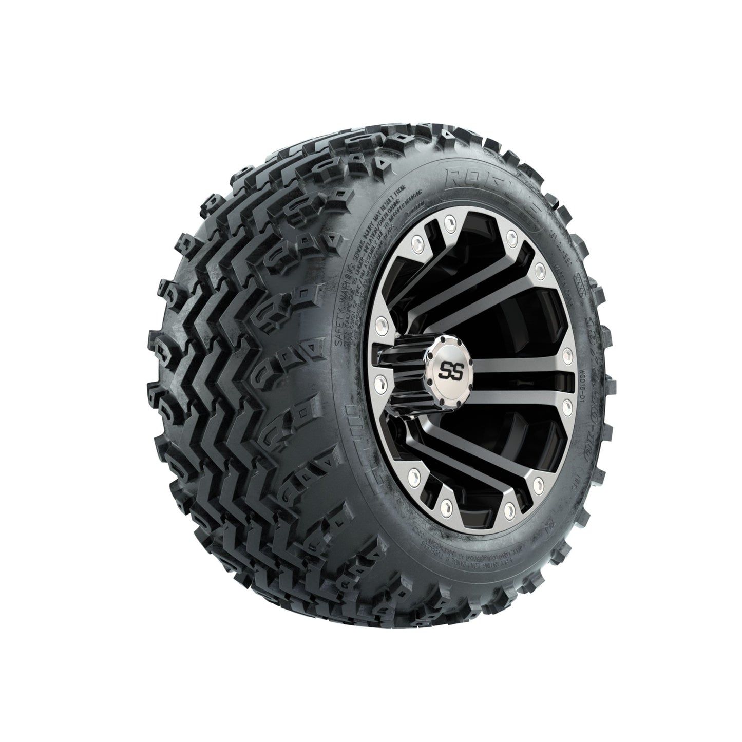 GTW Specter Machined/Black 10 in Wheels with 18x9.50-10 Rogue All Terrain Tires Full Set