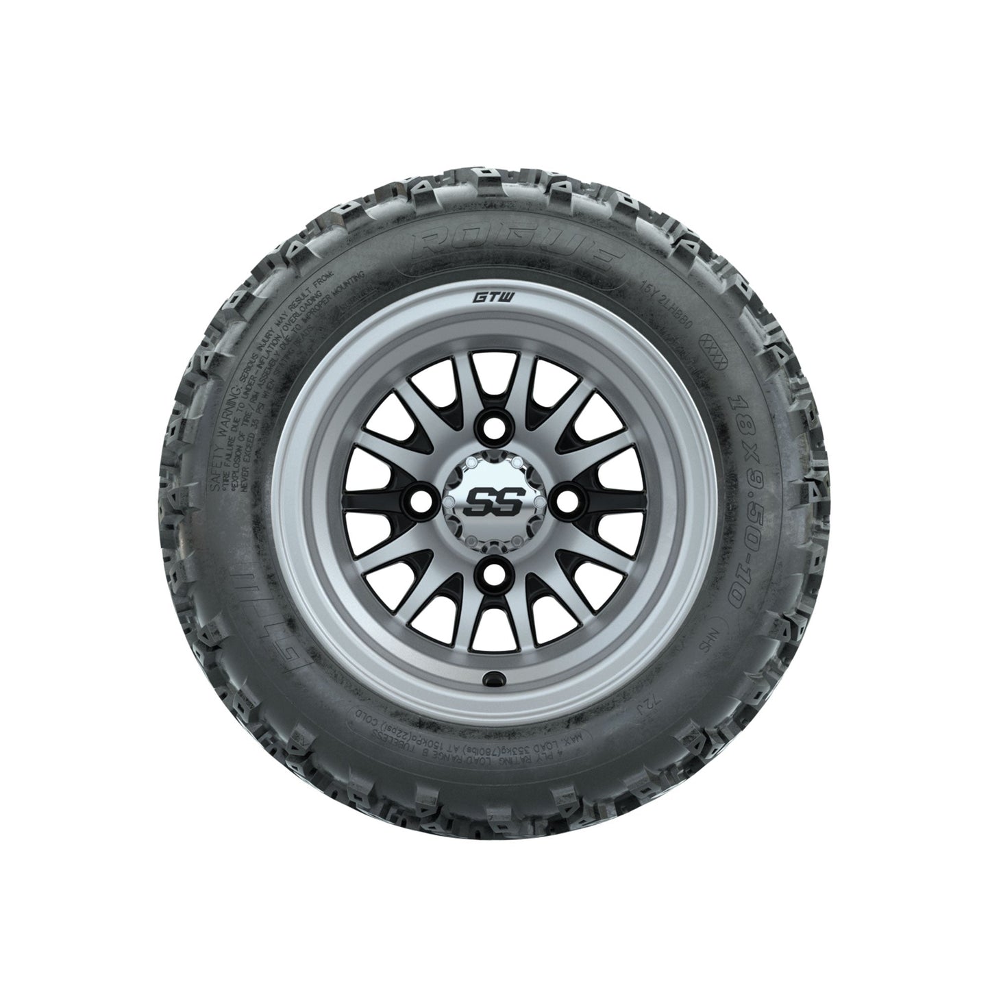 GTW Medusa Machined/Black 10 in Wheels with 18x9.50-10 Rogue All Terrain Tires Full Set
