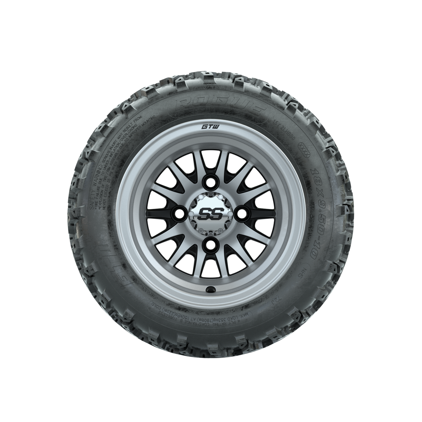 GTW Medusa Machined/Black 10 in Wheels with 18x9.50-10 Rogue All Terrain Tires Full Set