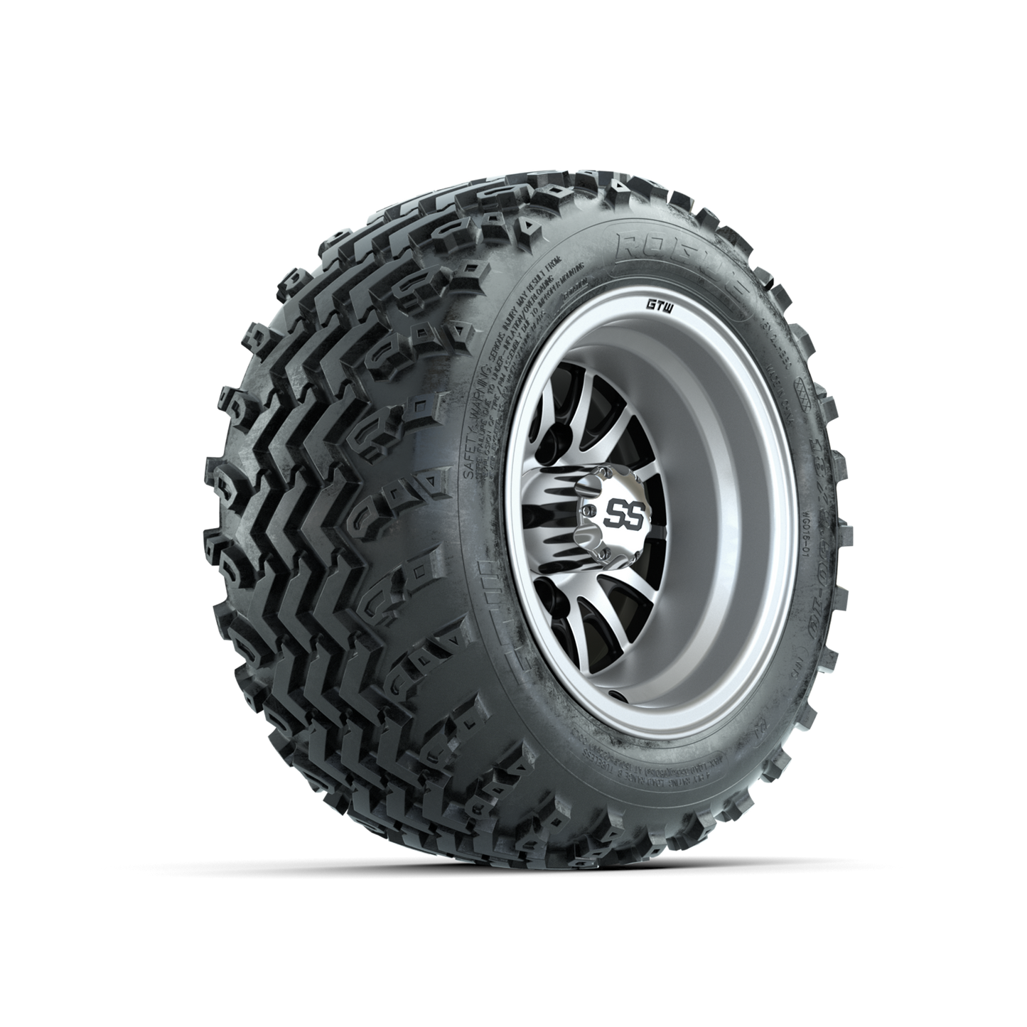 GTW Medusa Machined/Black 10 in Wheels with 18x9.50-10 Rogue All Terrain Tires Full Set