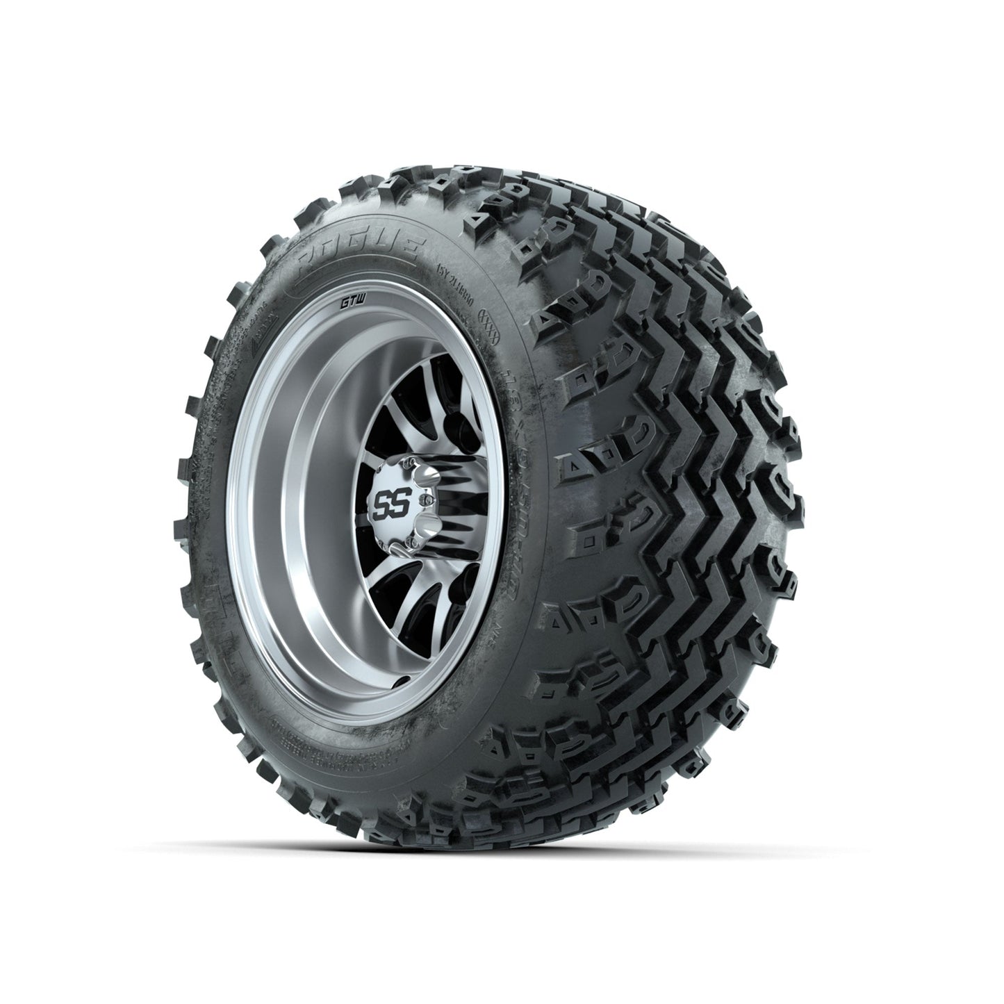 GTW Medusa Machined/Black 10 in Wheels with 18x9.50-10 Rogue All Terrain Tires Full Set