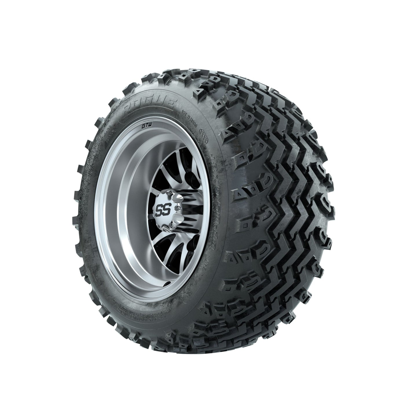 GTW Medusa Machined/Black 10 in Wheels with 18x9.50-10 Rogue All Terrain Tires Full Set