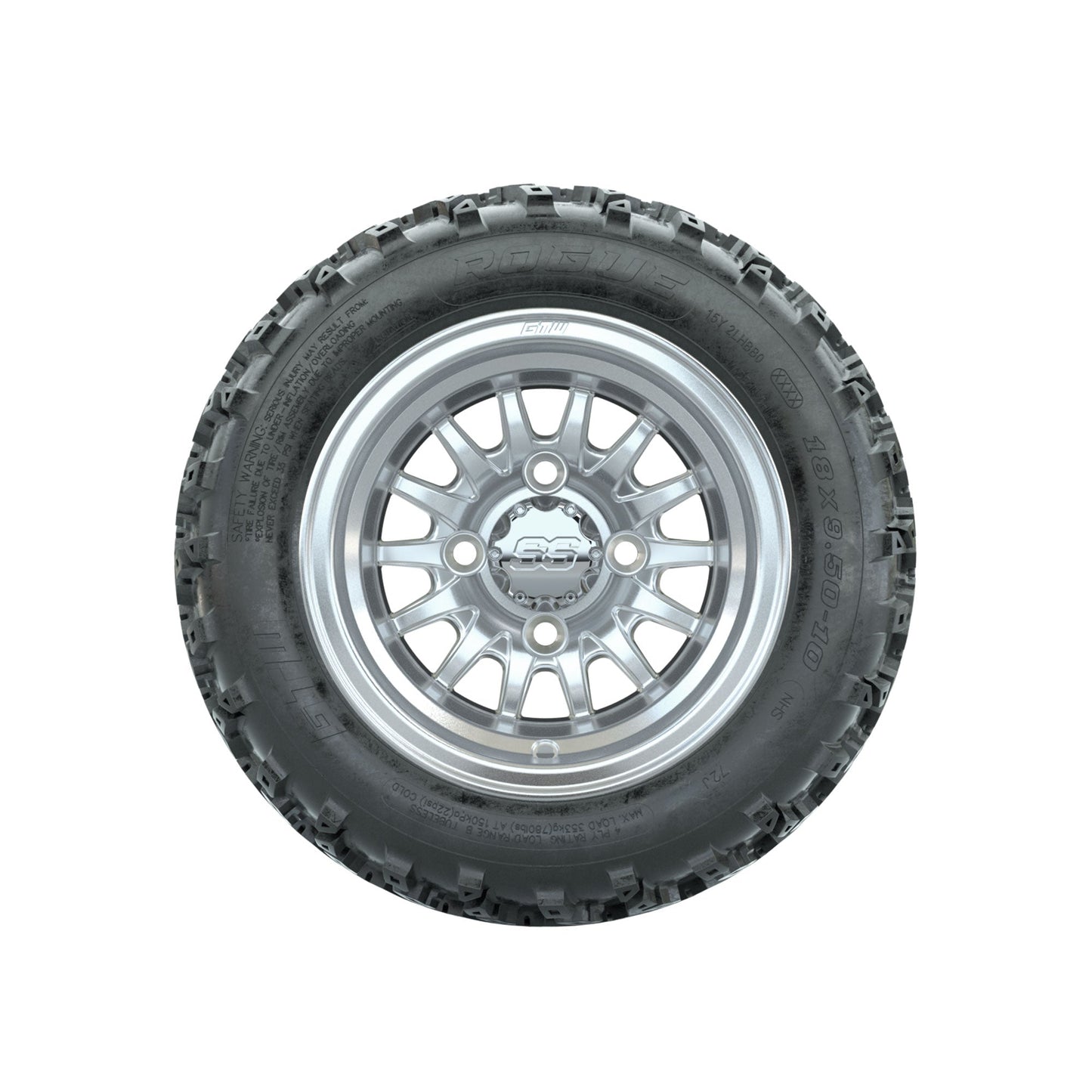 GTW Medusa Machined/Silver 10 in Wheels with 18x9.50-10 Rogue All Terrain Tires Full Set
