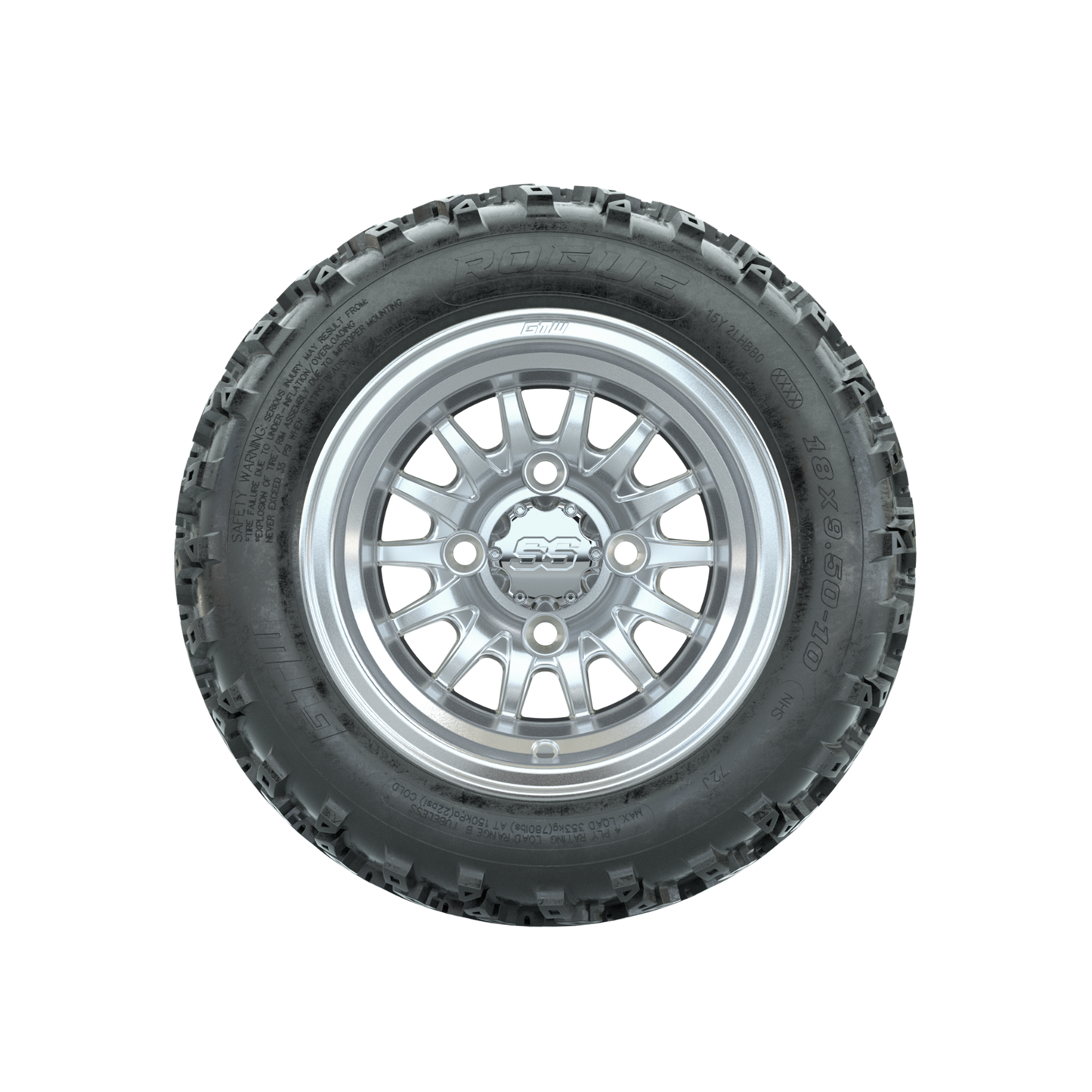 GTW Medusa Machined/Silver 10 in Wheels with 18x9.50-10 Rogue All Terrain Tires Full Set