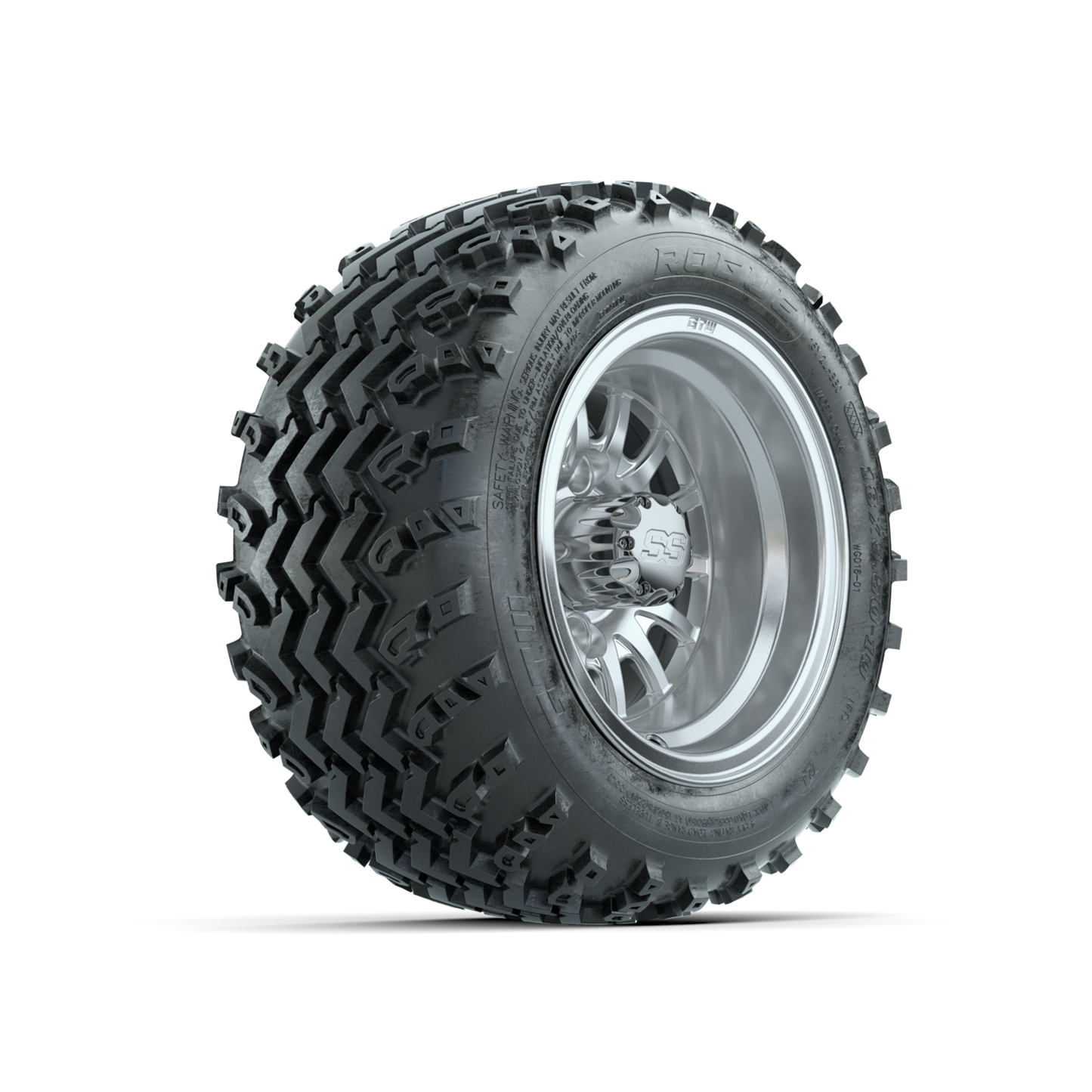 GTW Medusa Machined/Silver 10 in Wheels with 18x9.50-10 Rogue All Terrain Tires Full Set
