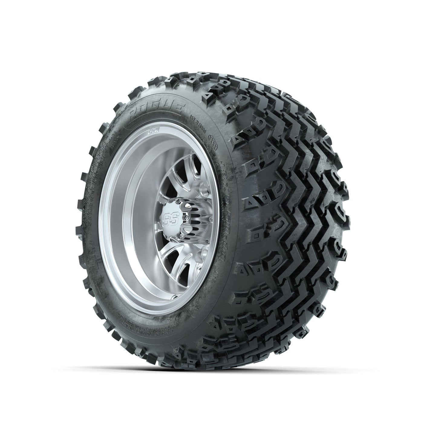 GTW Medusa Machined/Silver 10 in Wheels with 18x9.50-10 Rogue All Terrain Tires Full Set