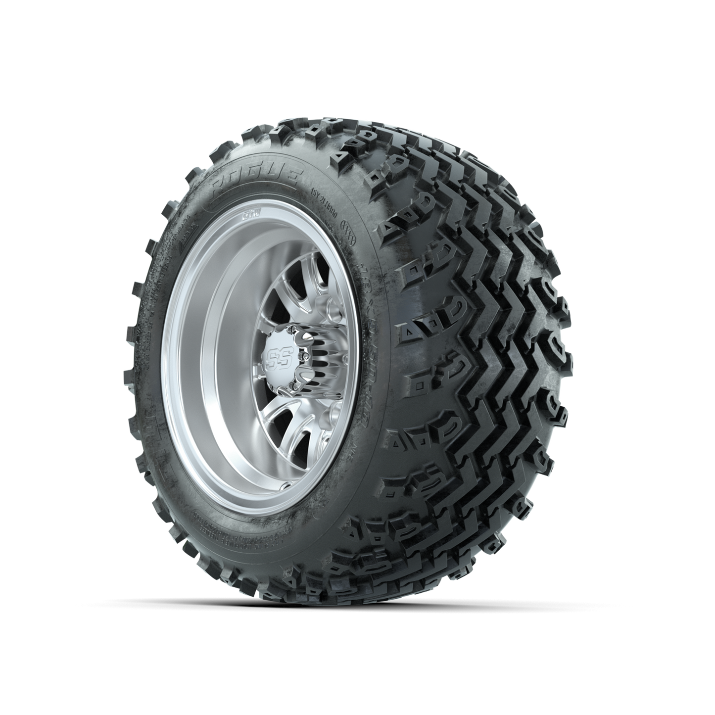 GTW Medusa Machined/Silver 10 in Wheels with 18x9.50-10 Rogue All Terrain Tires Full Set