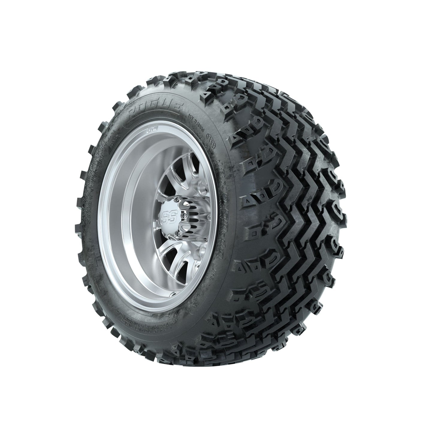 GTW Medusa Machined/Silver 10 in Wheels with 18x9.50-10 Rogue All Terrain Tires Full Set