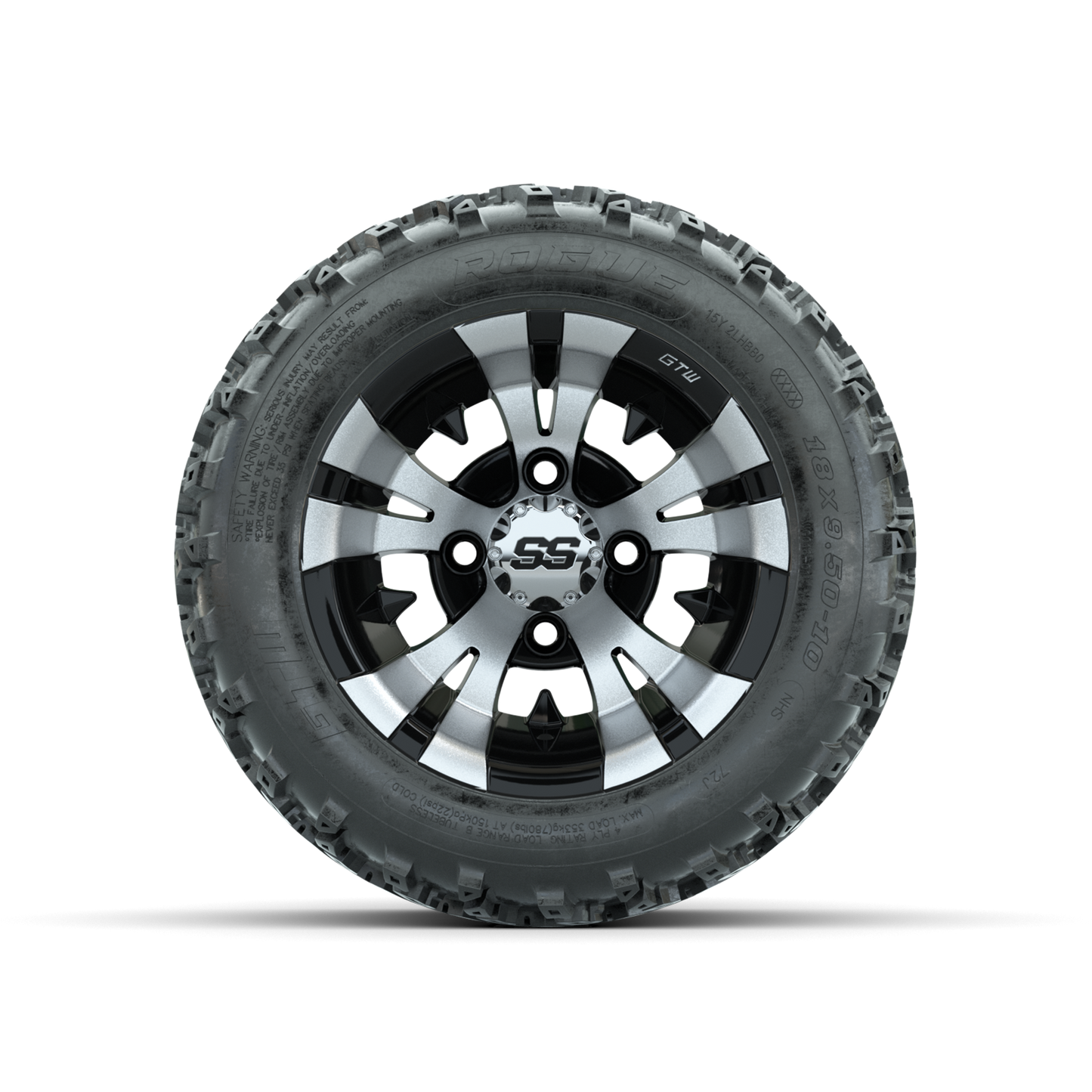GTW Vampire Machined/Black 10 in Wheels with 18x9.50-10 Rogue All Terrain Tires Full Set