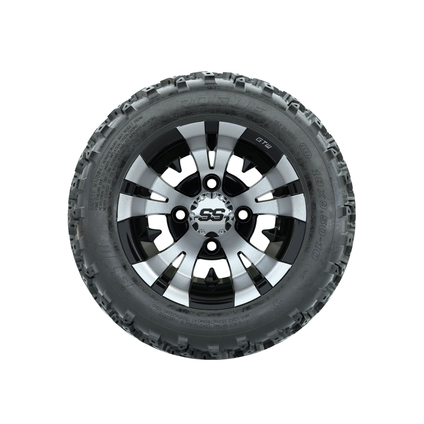 GTW Vampire Machined/Black 10 in Wheels with 18x9.50-10 Rogue All Terrain Tires Full Set