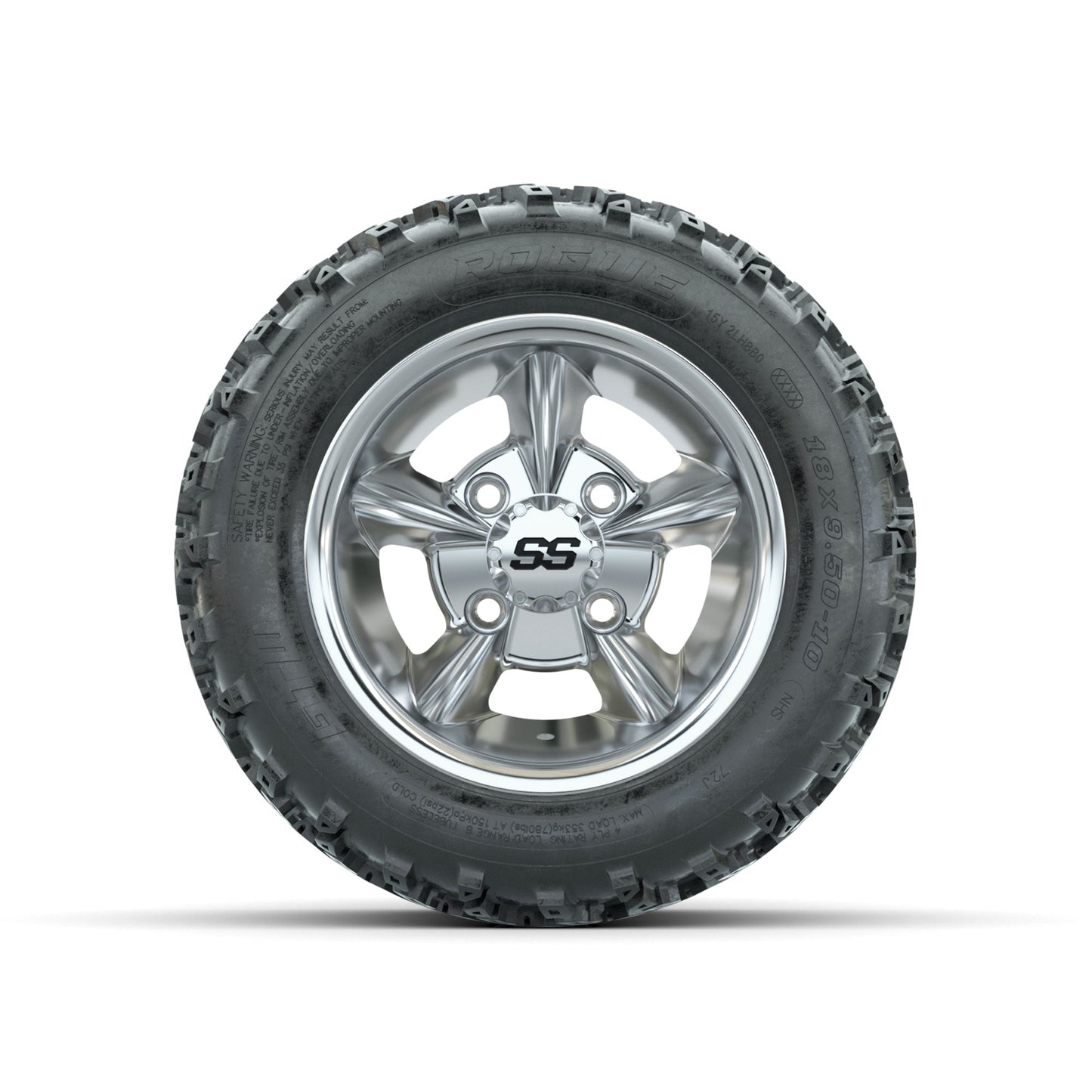 GTW Godfather Chrome 10 in Wheels with 18x9.50-10 Rogue All Terrain Tires Full Set