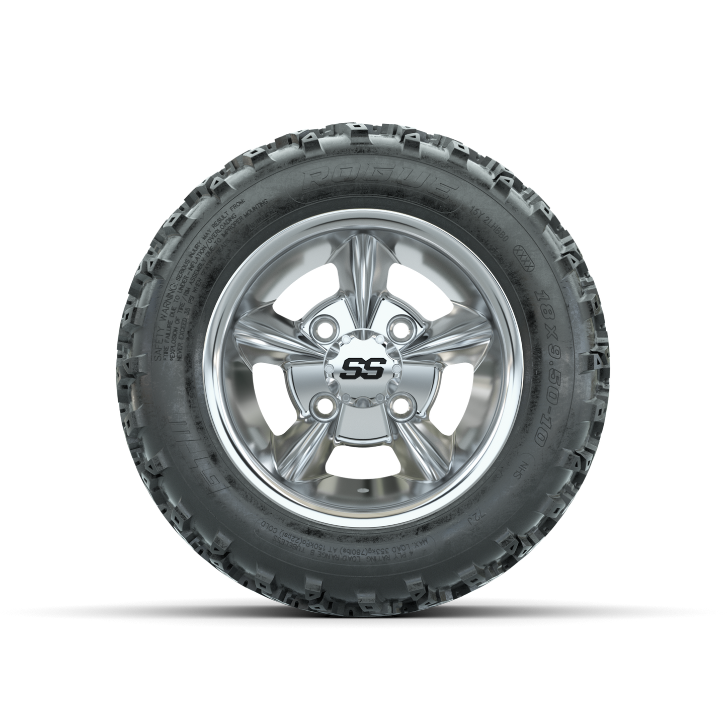 GTW Godfather Chrome 10 in Wheels with 18x9.50-10 Rogue All Terrain Tires Full Set