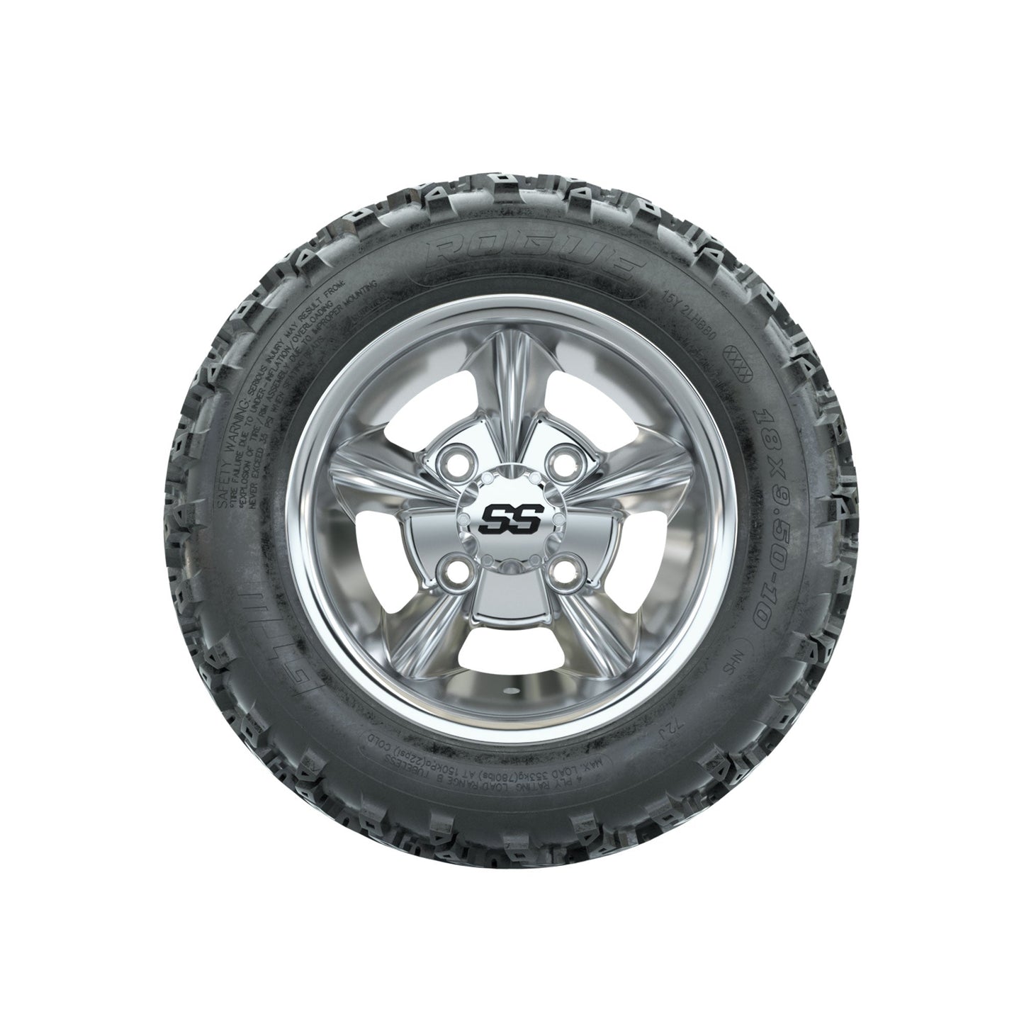 GTW Godfather Chrome 10 in Wheels with 18x9.50-10 Rogue All Terrain Tires Full Set