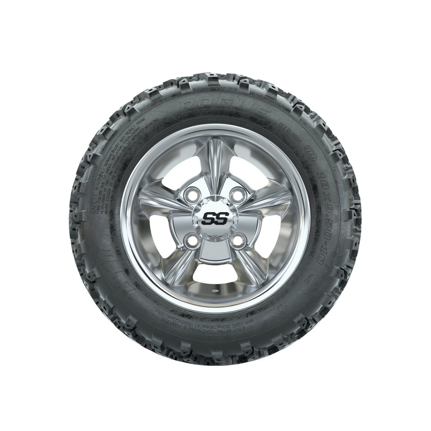GTW Godfather Chrome 10 in Wheels with 18x9.50-10 Rogue All Terrain Tires Full Set