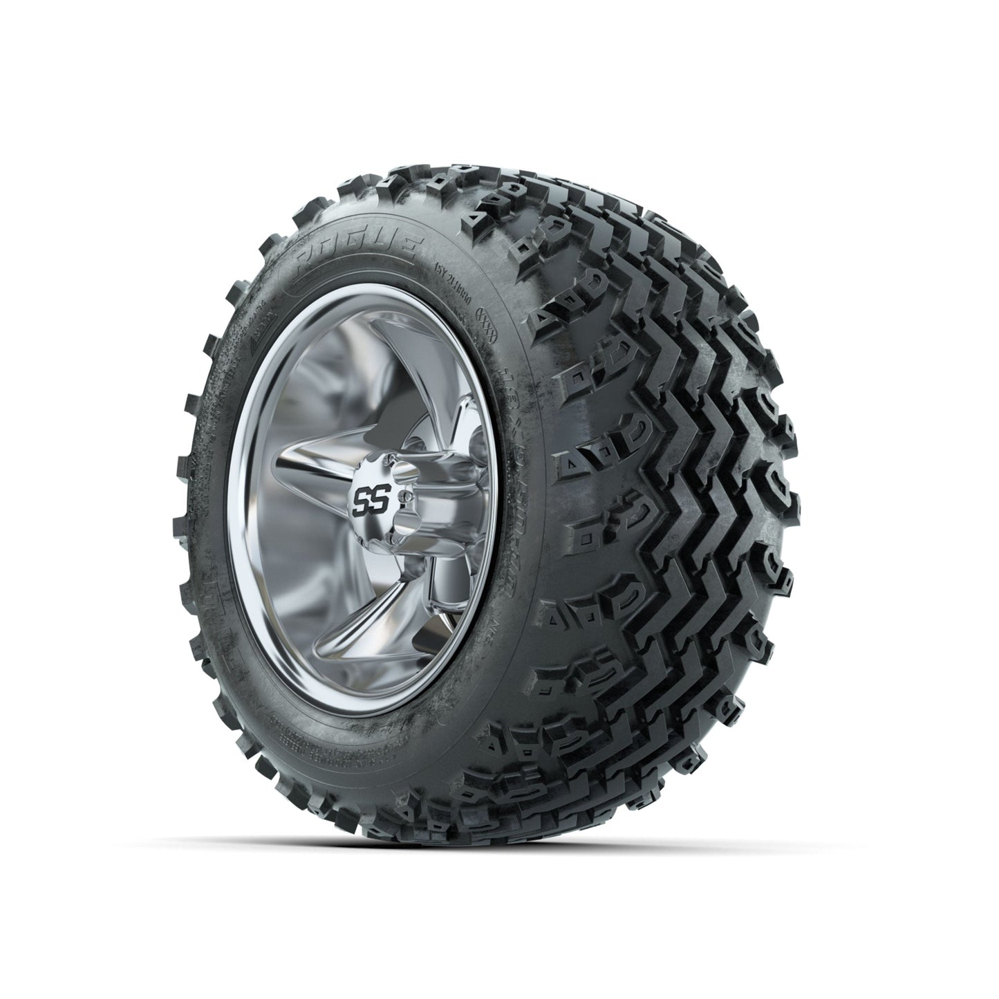 GTW Godfather Chrome 10 in Wheels with 18x9.50-10 Rogue All Terrain Tires Full Set