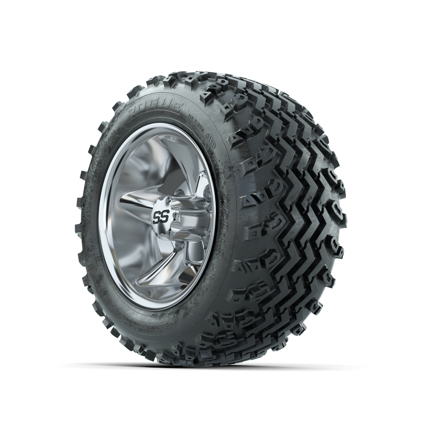 GTW Godfather Chrome 10 in Wheels with 18x9.50-10 Rogue All Terrain Tires Full Set