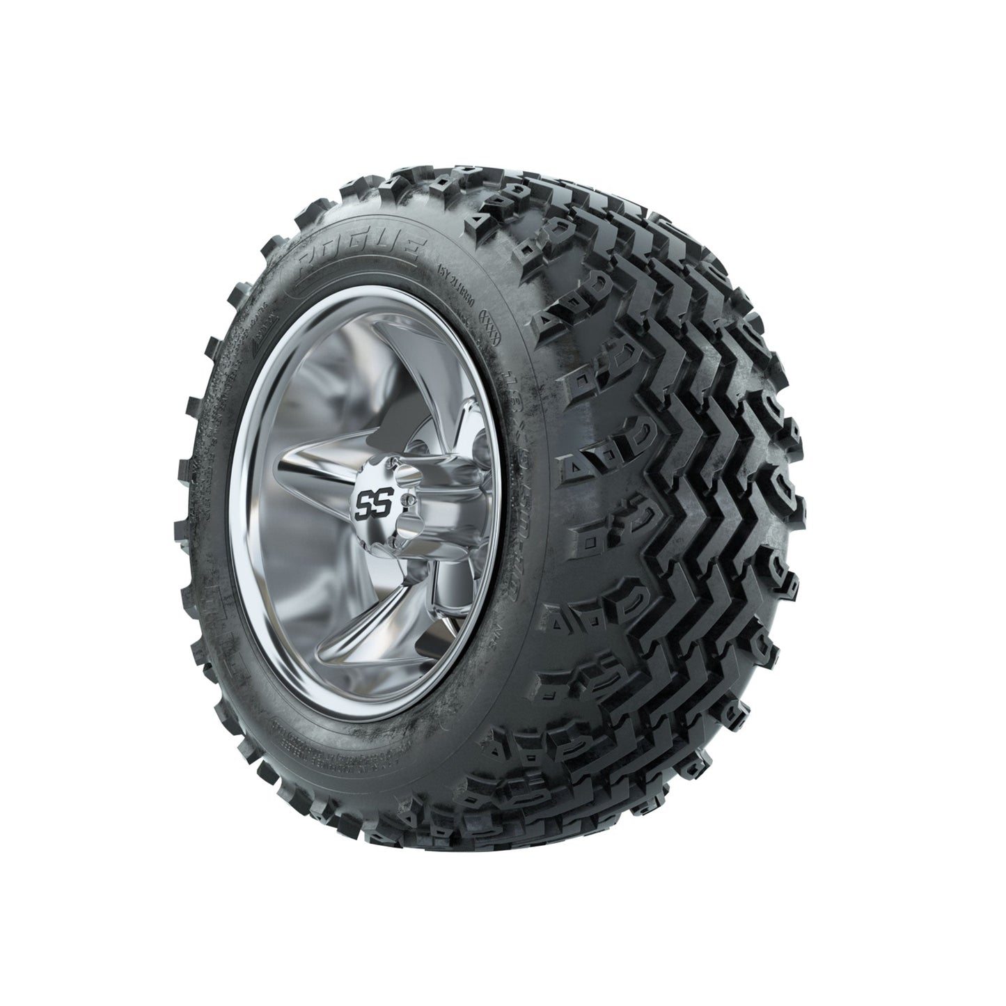GTW Godfather Chrome 10 in Wheels with 18x9.50-10 Rogue All Terrain Tires Full Set