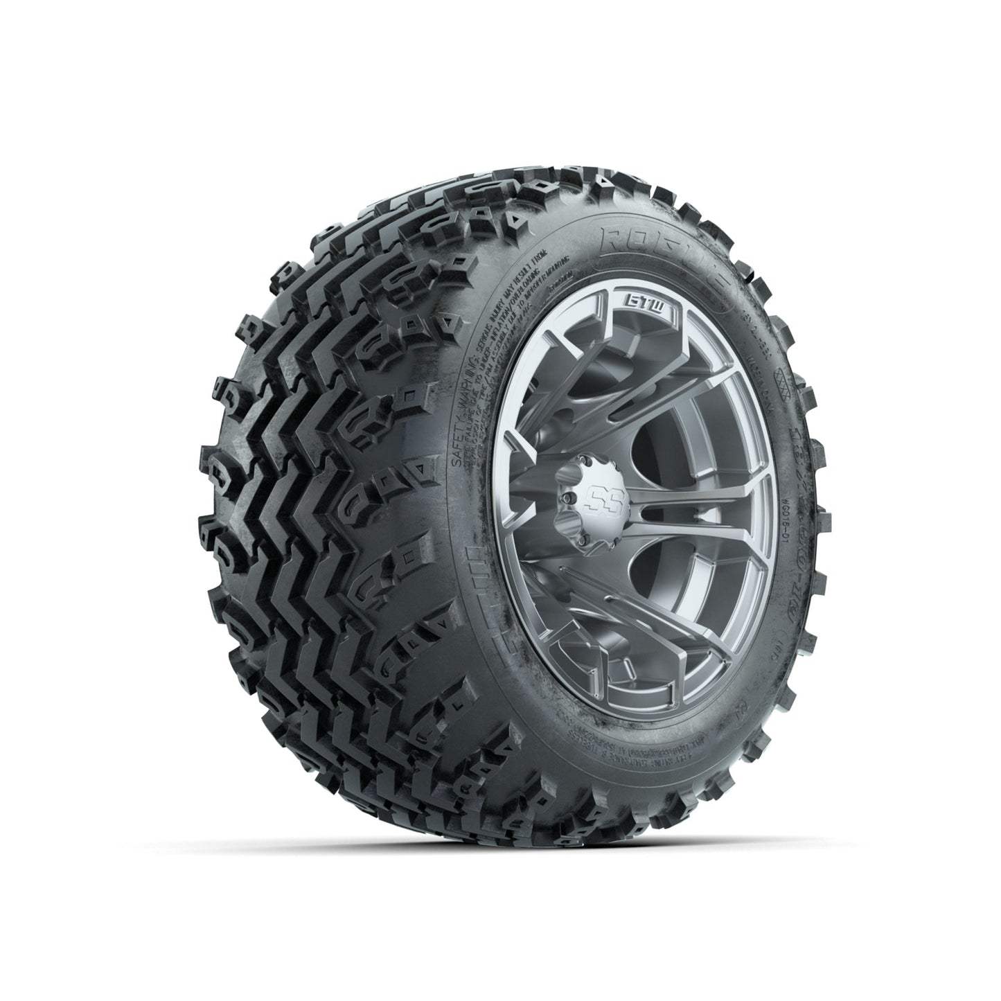 GTW Spyder Silver 10 in Wheels with 18x9.50-10 Rogue All Terrain Tires Full Set