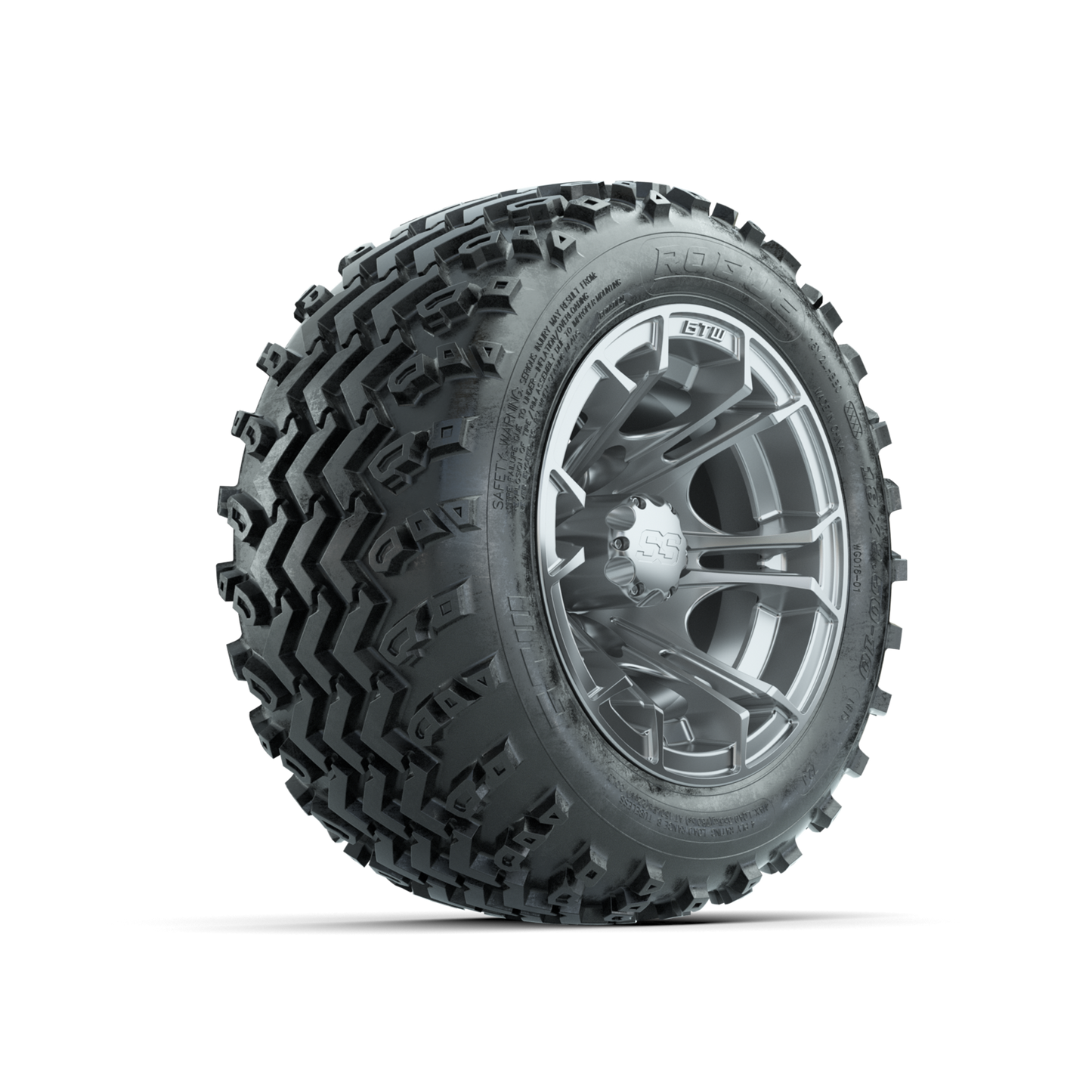 GTW Spyder Silver 10 in Wheels with 18x9.50-10 Rogue All Terrain Tires Full Set