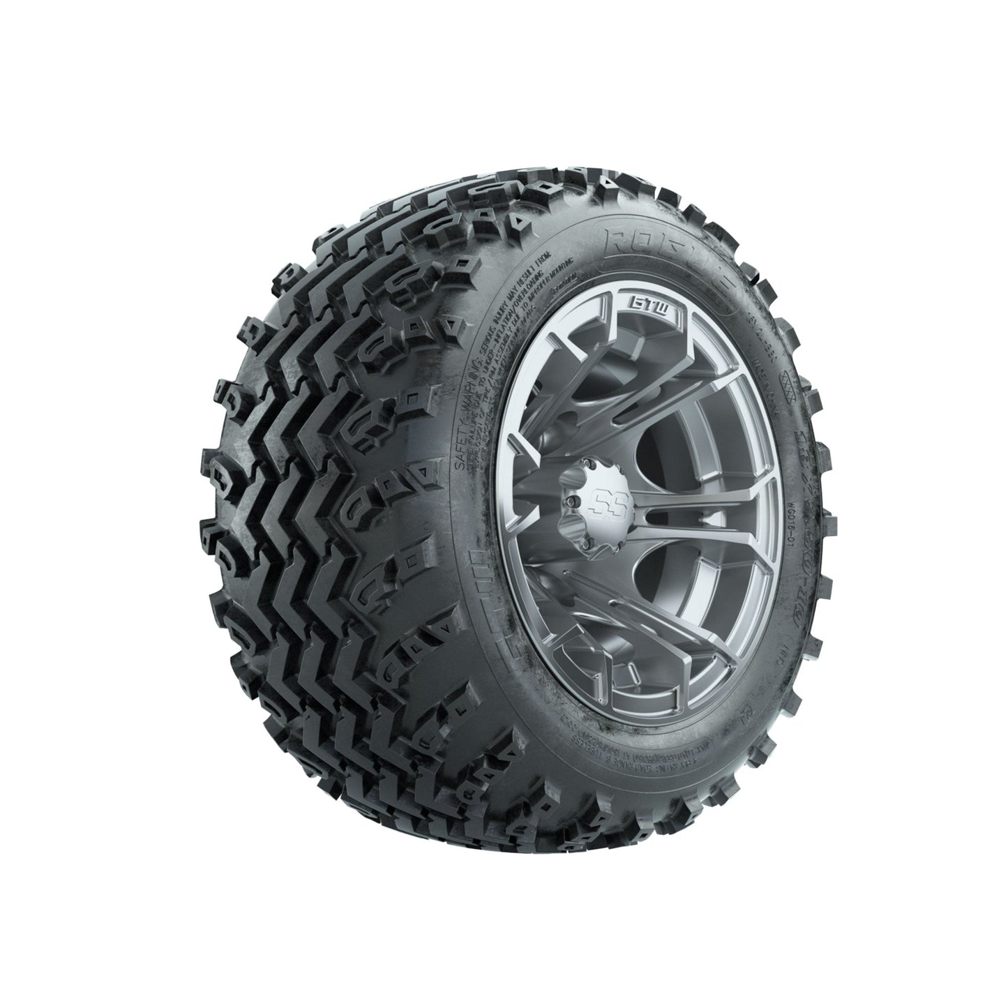 GTW Spyder Silver 10 in Wheels with 18x9.50-10 Rogue All Terrain Tires Full Set