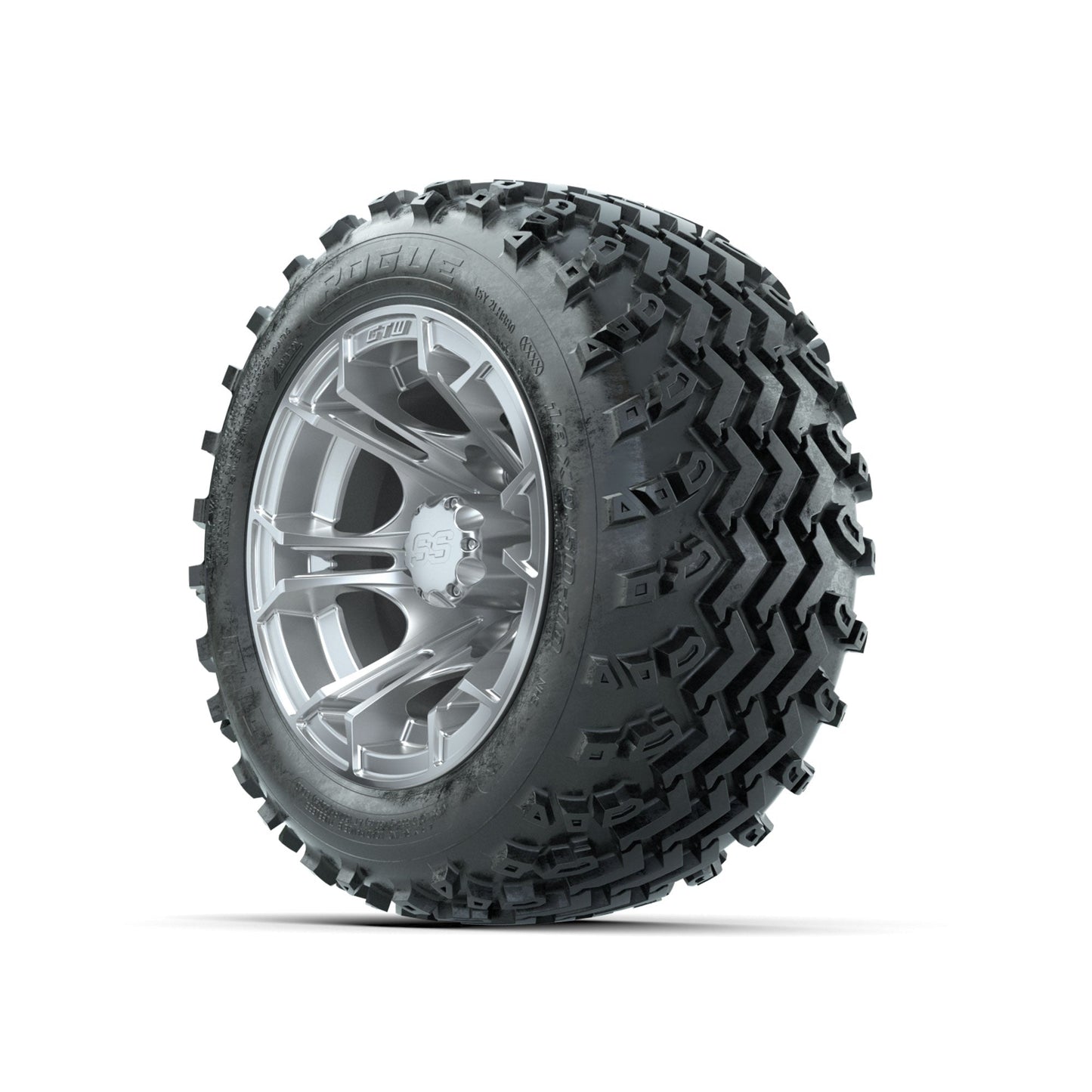 GTW Spyder Silver 10 in Wheels with 18x9.50-10 Rogue All Terrain Tires Full Set