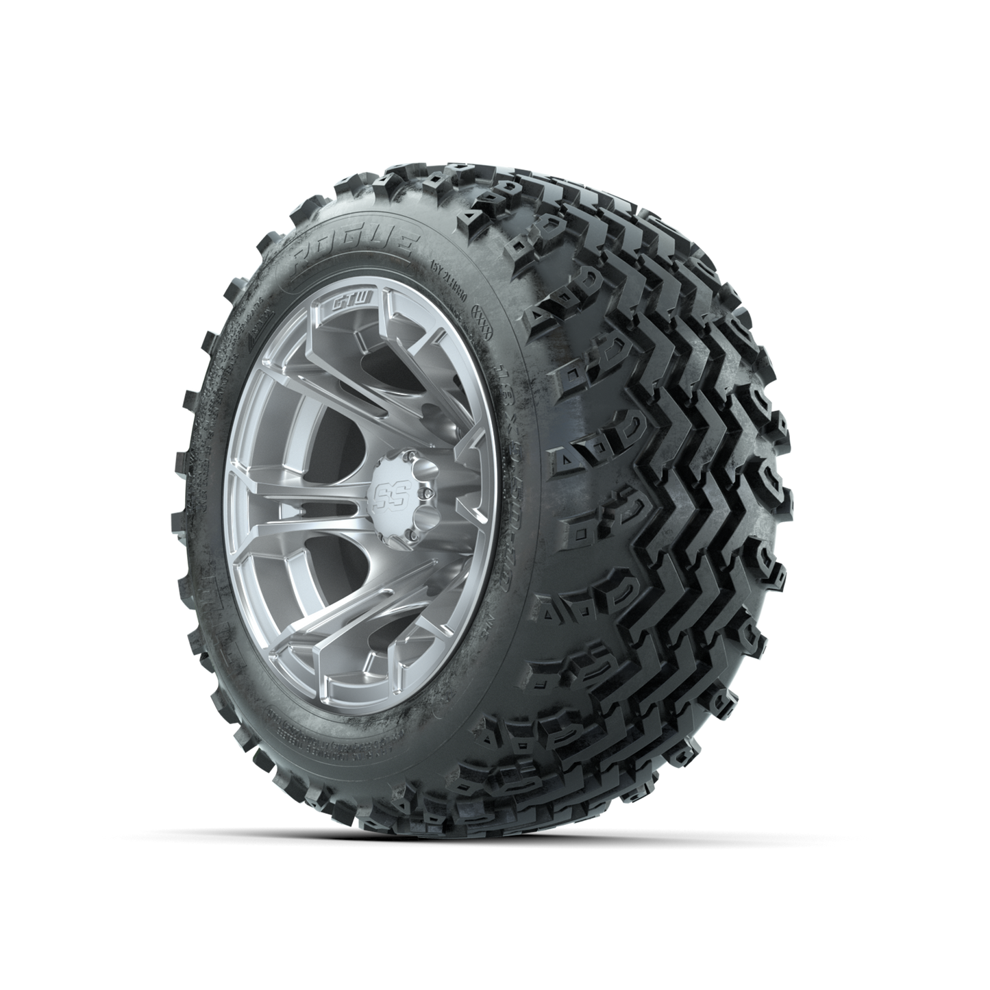 GTW Spyder Silver 10 in Wheels with 18x9.50-10 Rogue All Terrain Tires Full Set