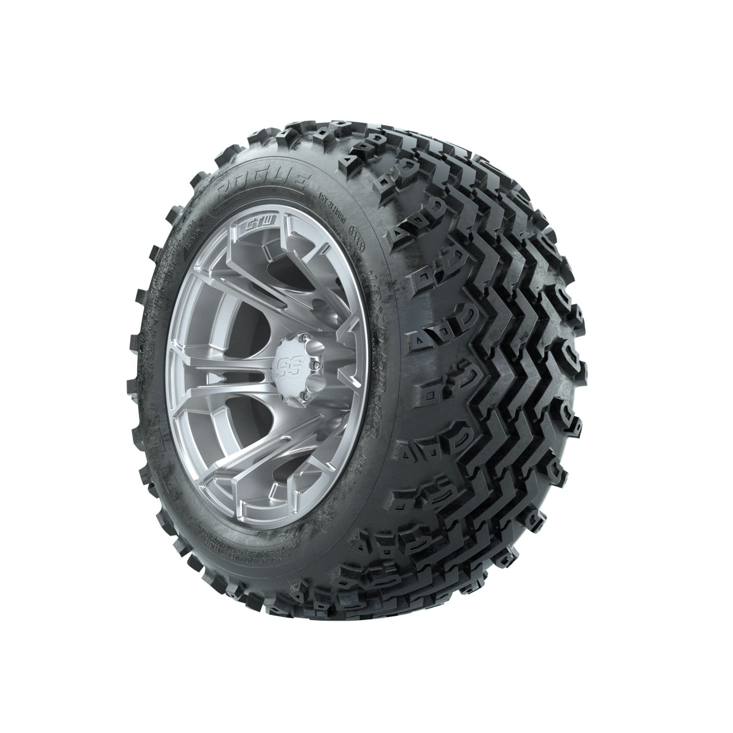 GTW Spyder Silver 10 in Wheels with 18x9.50-10 Rogue All Terrain Tires Full Set