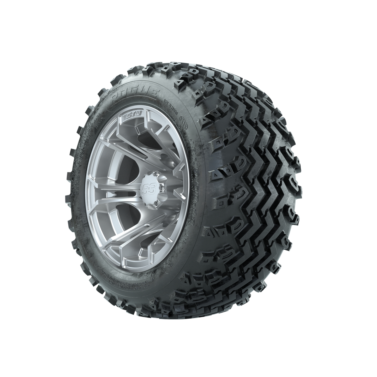 GTW Spyder Silver 10 in Wheels with 18x9.50-10 Rogue All Terrain Tires Full Set