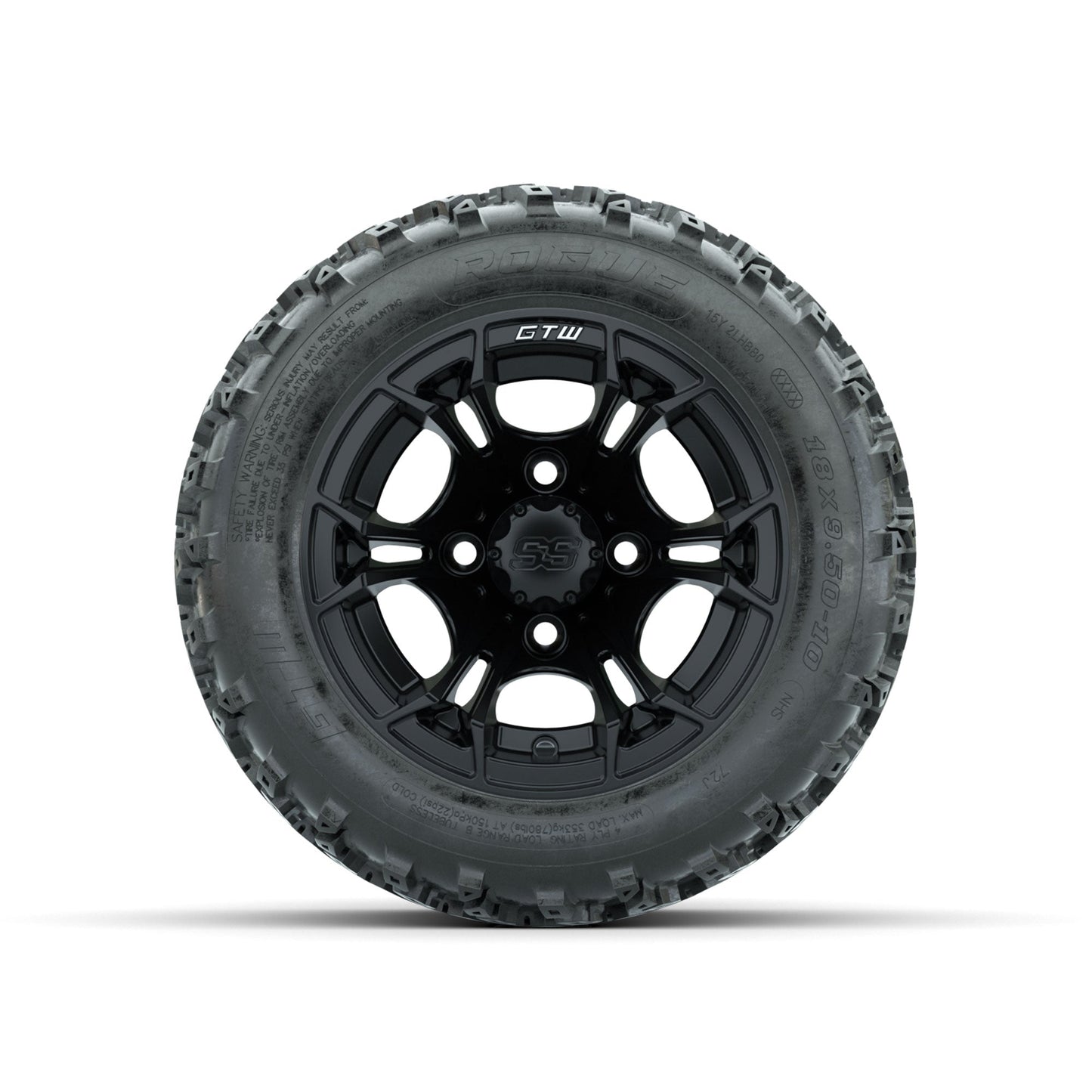 GTW Spyder Matte Black 10 in Wheels with 18x9.50-10 Rogue All Terrain Tires Full Set