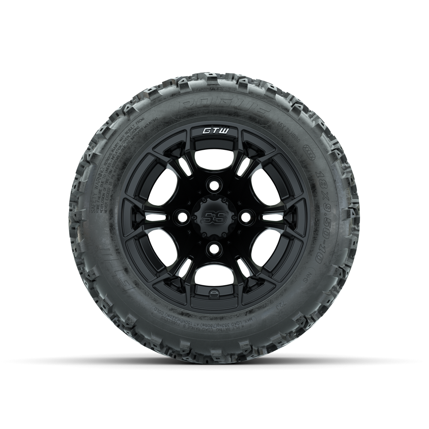 GTW Spyder Matte Black 10 in Wheels with 18x9.50-10 Rogue All Terrain Tires Full Set
