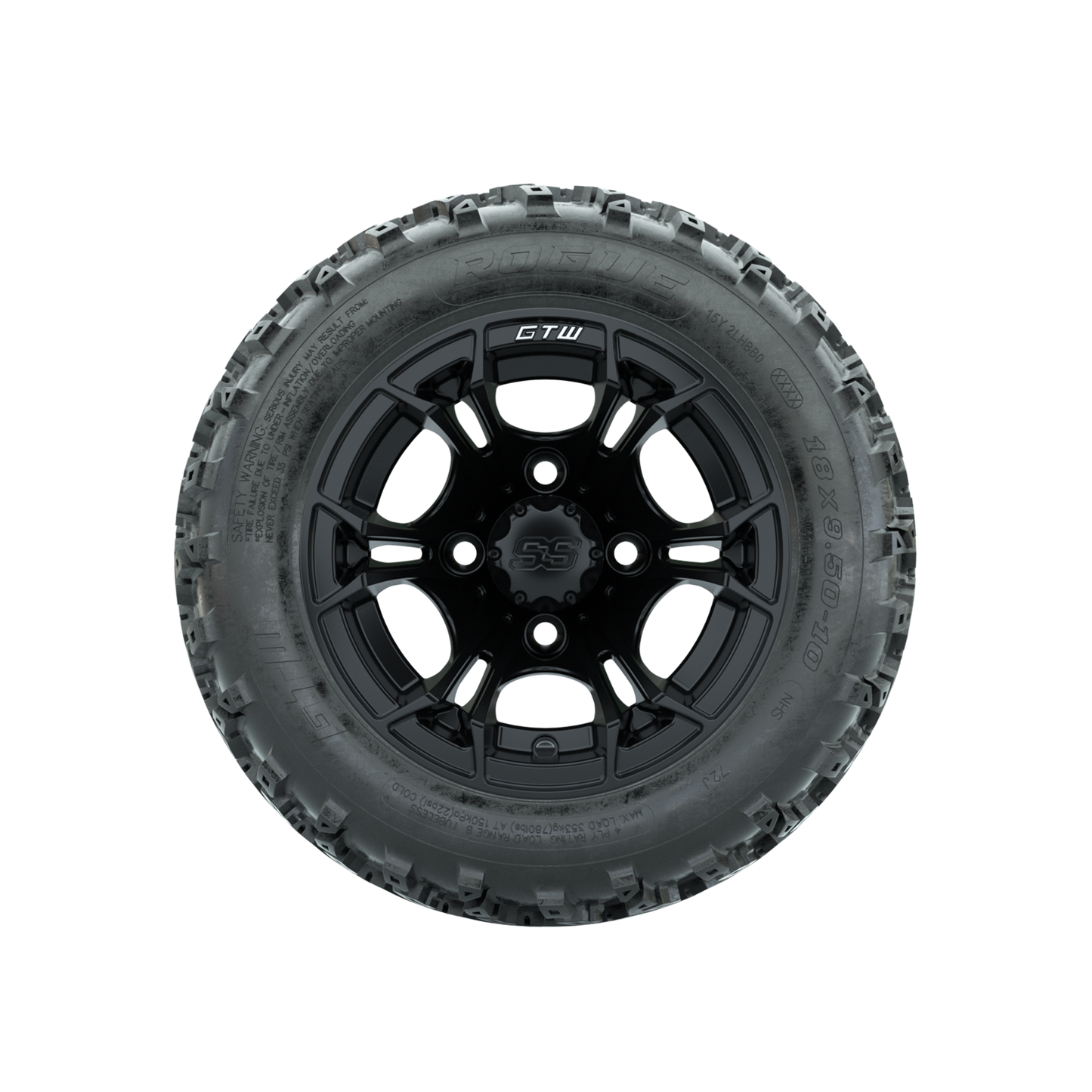 GTW Spyder Matte Black 10 in Wheels with 18x9.50-10 Rogue All Terrain Tires Full Set