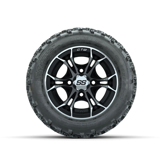 GTW Spyder Machined/Black 10 in Wheels with 18x9.50-10 Rogue All Terrain Tires Full Set