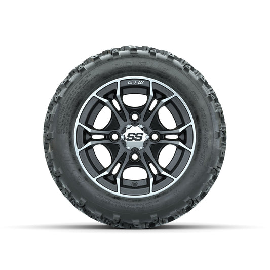 GTW Spyder Machined/Matte Grey 10 in Wheels with 18x9.50-10 Rogue All Terrain Tires Full Set
