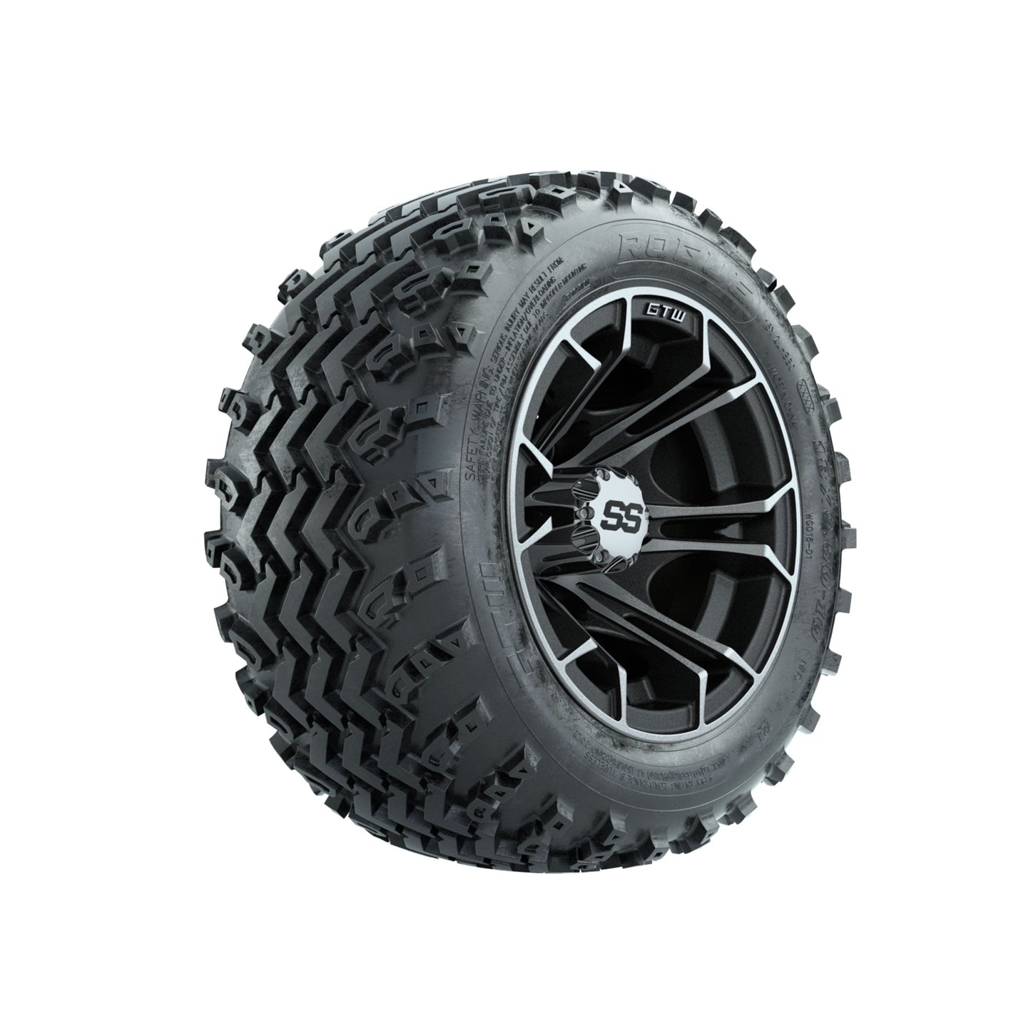 GTW Spyder Machined/Matte Grey 10 in Wheels with 18x9.50-10 Rogue All Terrain Tires Full Set