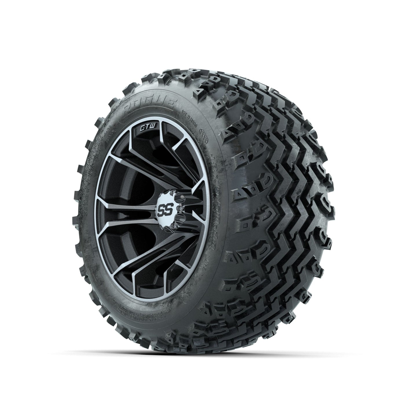 GTW Spyder Machined/Matte Grey 10 in Wheels with 18x9.50-10 Rogue All Terrain Tires Full Set
