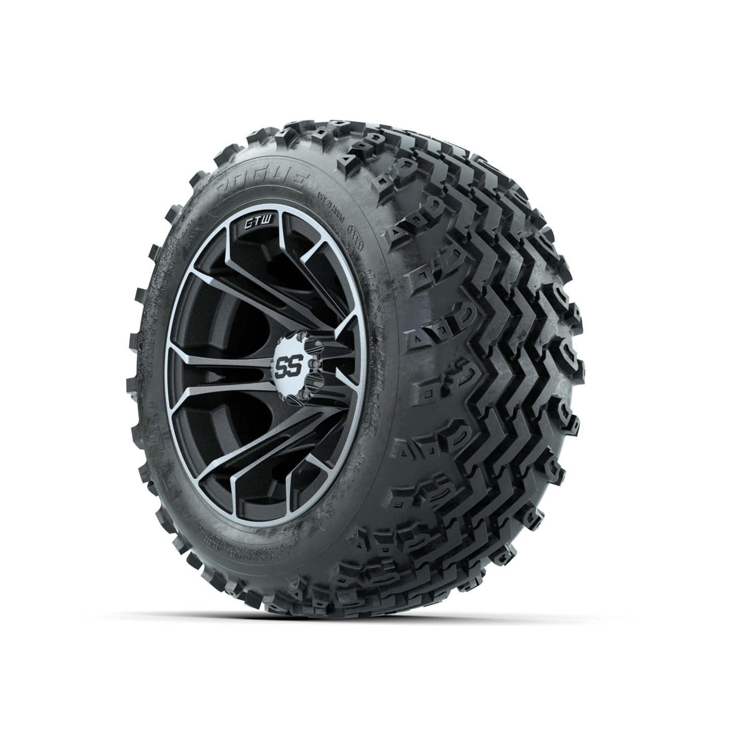 GTW Spyder Machined/Matte Grey 10 in Wheels with 18x9.50-10 Rogue All Terrain Tires Full Set