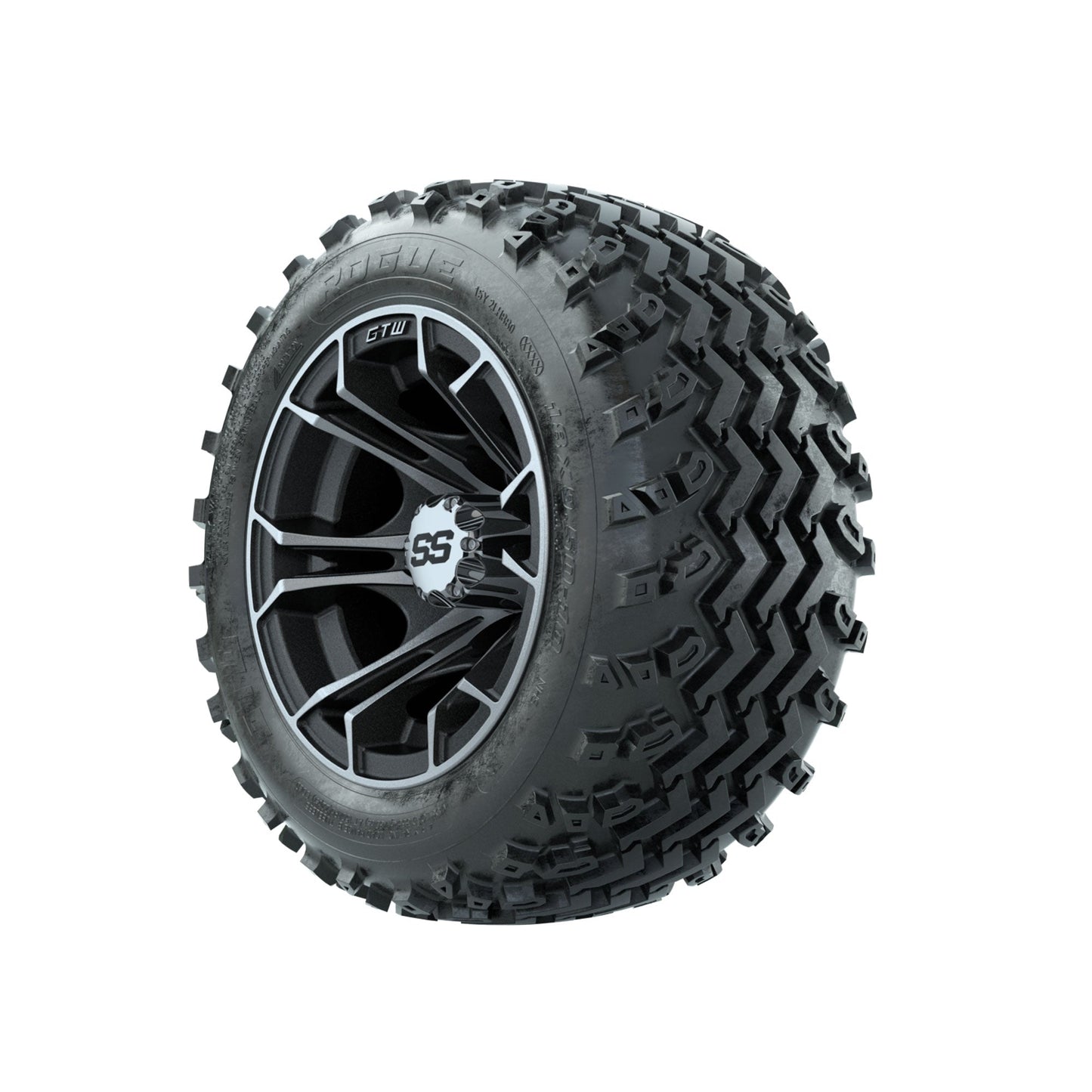 GTW Spyder Machined/Matte Grey 10 in Wheels with 18x9.50-10 Rogue All Terrain Tires Full Set
