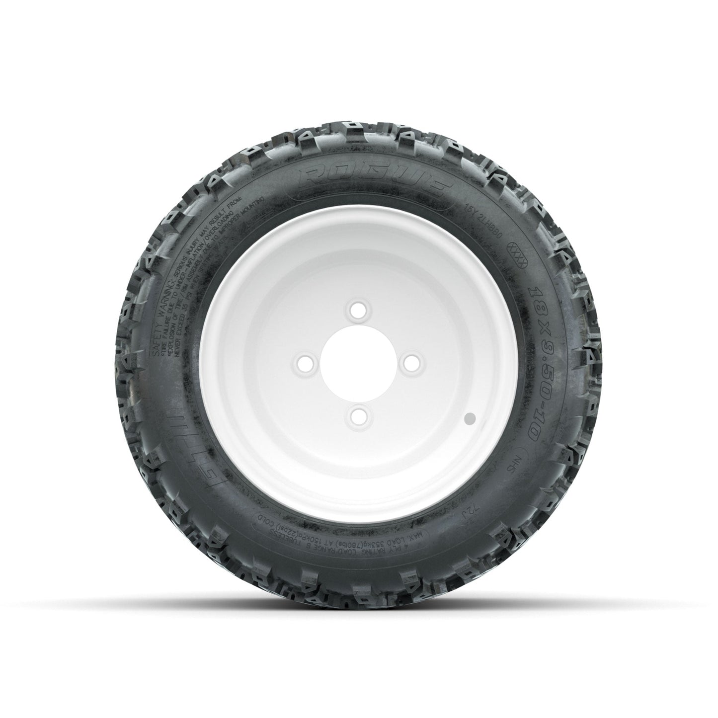 GTW Steel White Centered 10 in Wheels with 18x9.50-10 Rogue All Terrain Tires Full Set