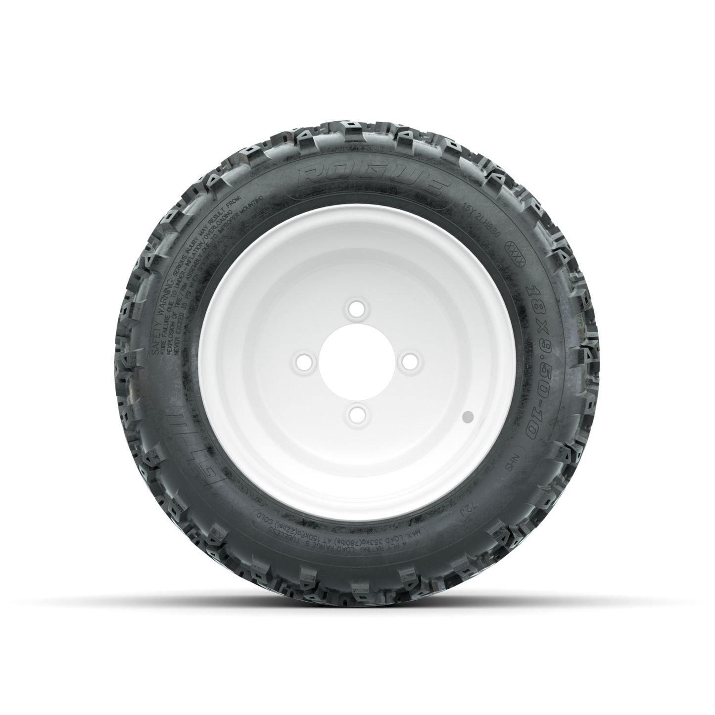 GTW Steel White Centered 10 in Wheels with 18x9.50-10 Rogue All Terrain Tires Full Set