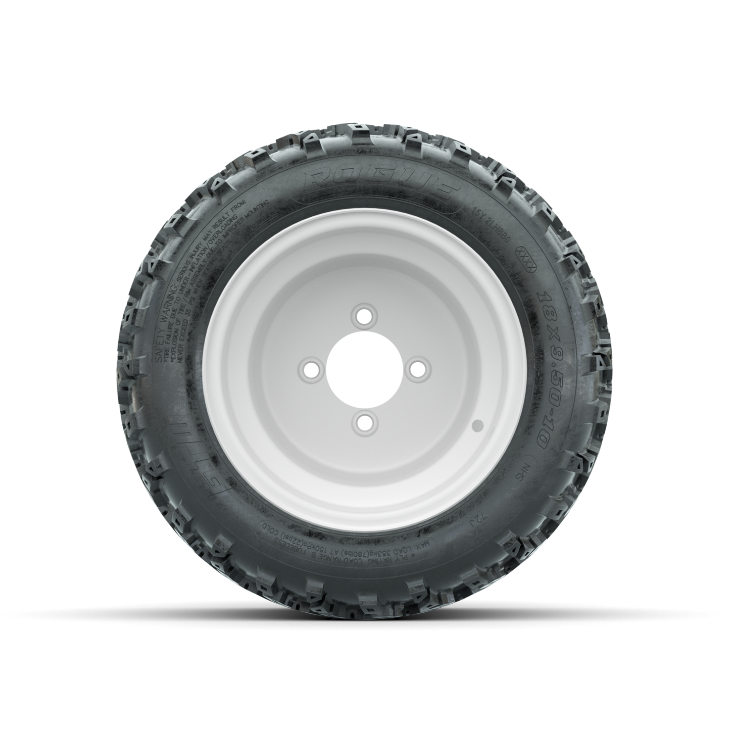 GTW Steel White 3:5 Offset 10 in Wheels with 18x9.50-10 Rogue All Terrain Tires Full Set