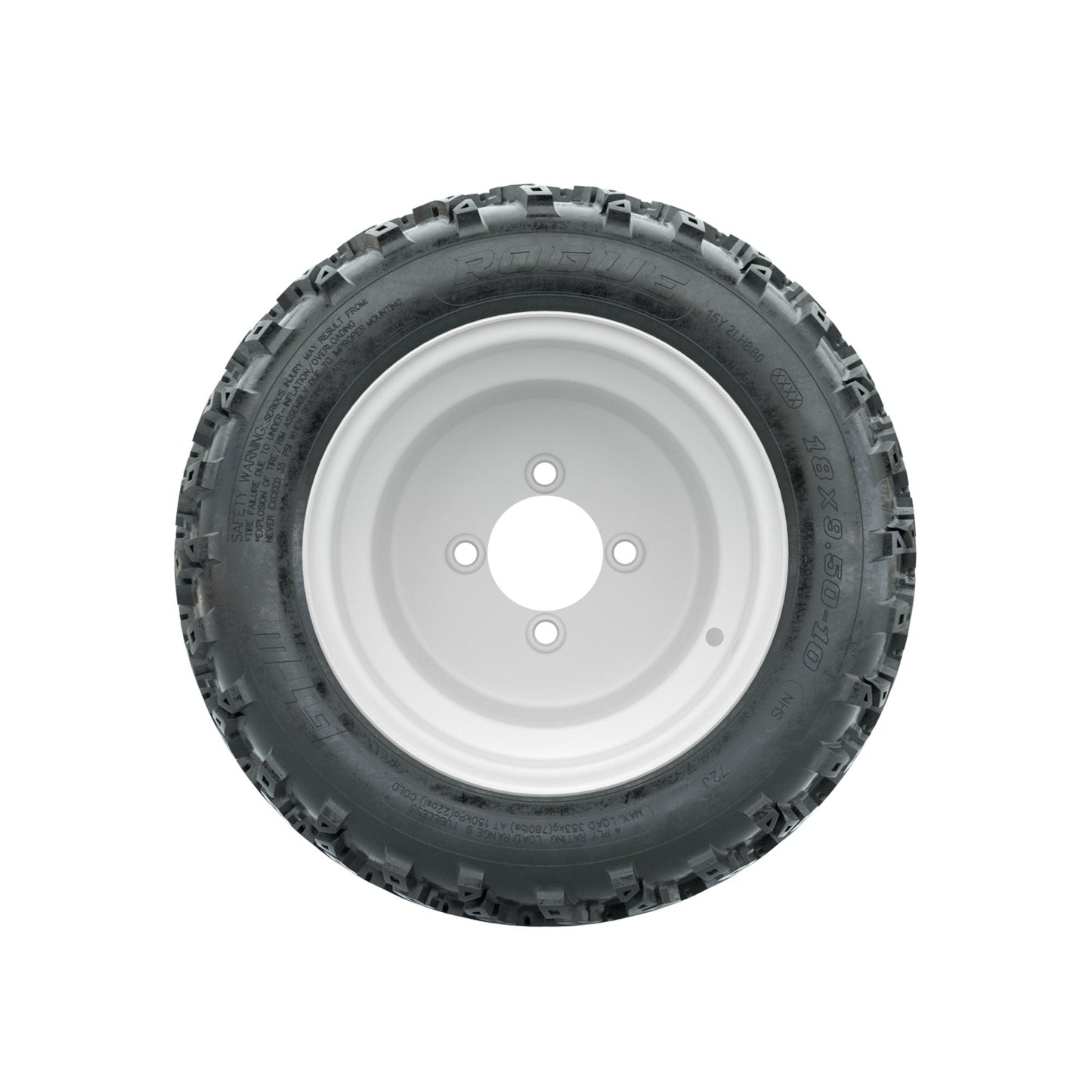 GTW Steel White 3:5 Offset 10 in Wheels with 18x9.50-10 Rogue All Terrain Tires Full Set