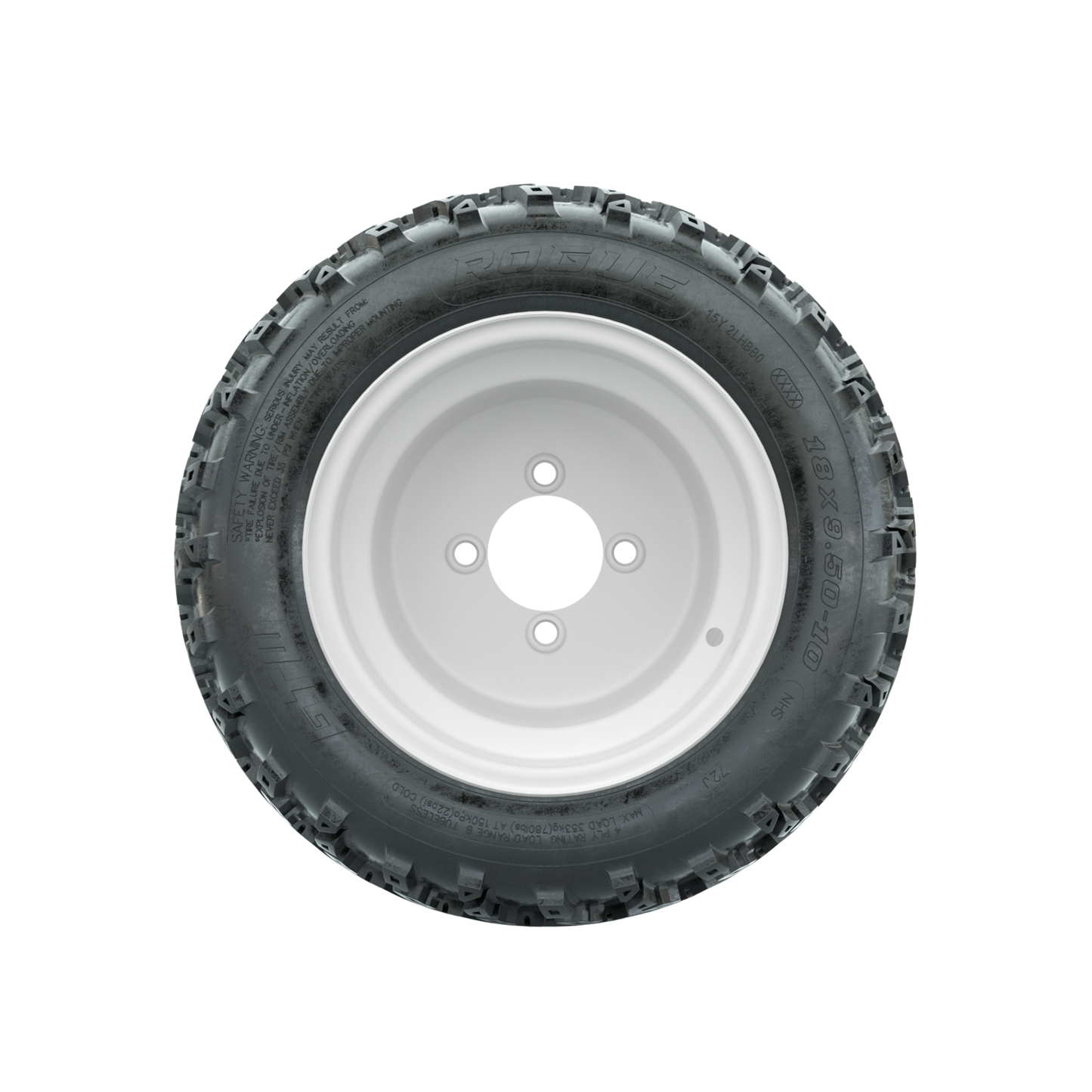 GTW Steel White 3:5 Offset 10 in Wheels with 18x9.50-10 Rogue All Terrain Tires Full Set