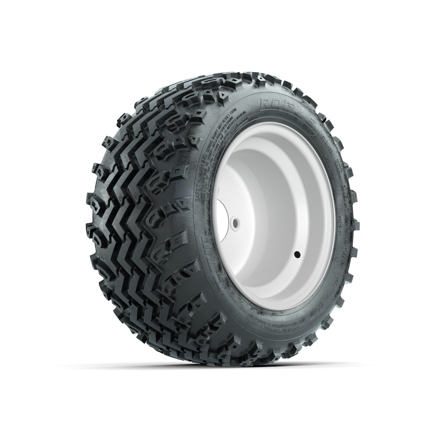 GTW Steel White 3:5 Offset 10 in Wheels with 18x9.50-10 Rogue All Terrain Tires Full Set