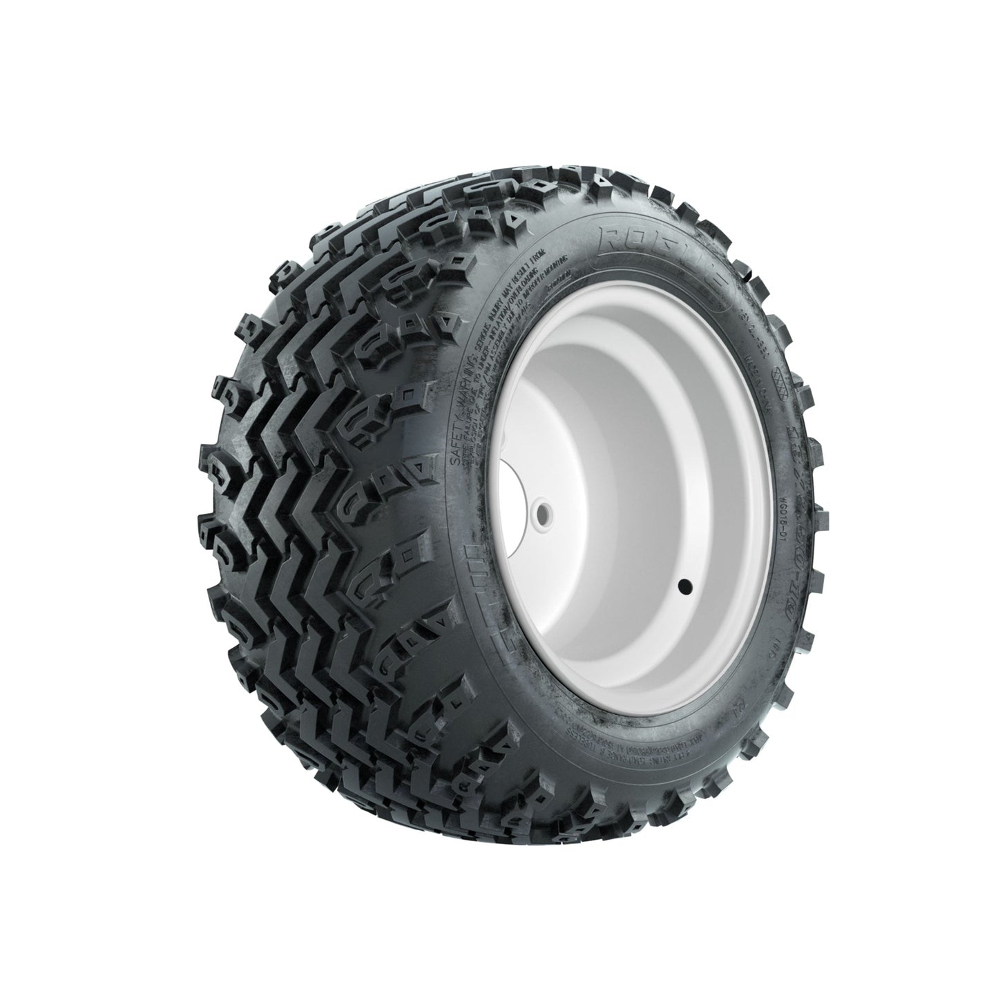 GTW Steel White 3:5 Offset 10 in Wheels with 18x9.50-10 Rogue All Terrain Tires Full Set