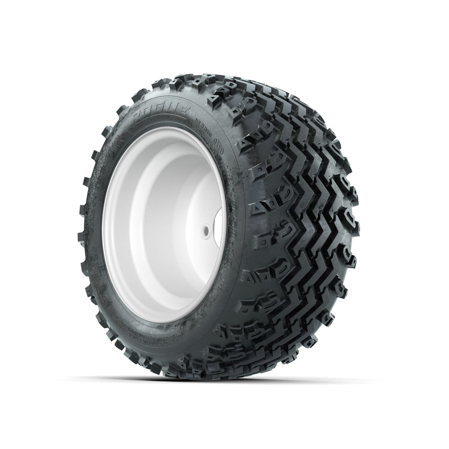 GTW Steel White 3:5 Offset 10 in Wheels with 18x9.50-10 Rogue All Terrain Tires Full Set