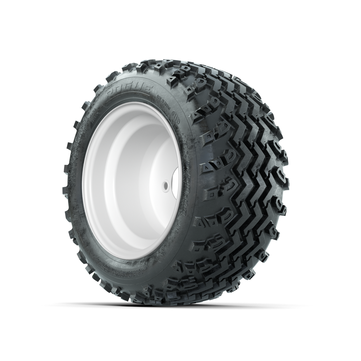 GTW Steel White 3:5 Offset 10 in Wheels with 18x9.50-10 Rogue All Terrain Tires Full Set