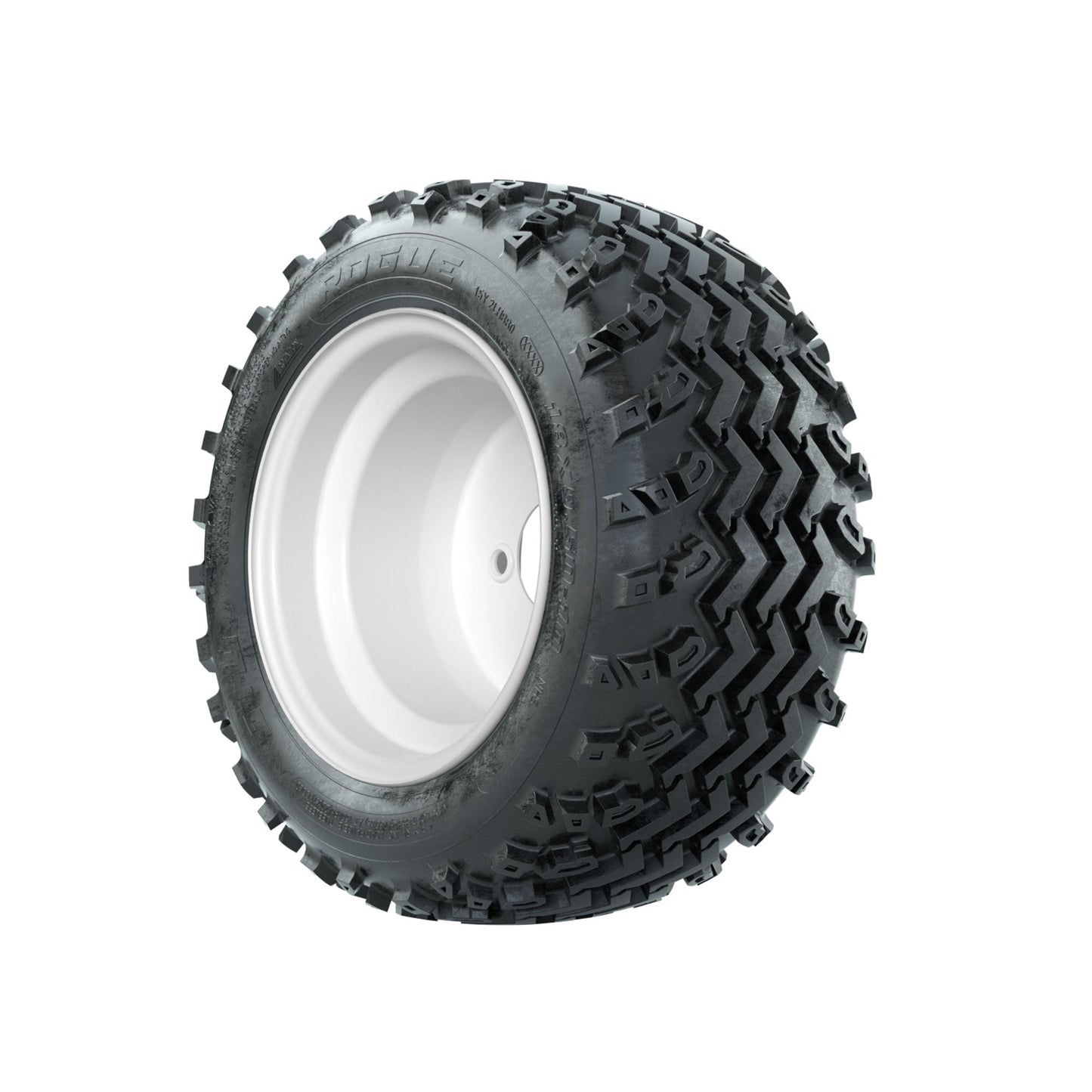 GTW Steel White 3:5 Offset 10 in Wheels with 18x9.50-10 Rogue All Terrain Tires Full Set