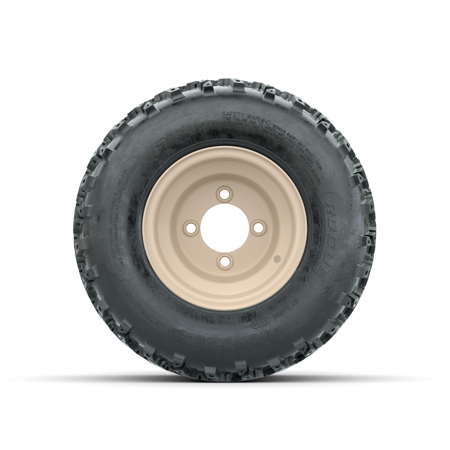 GTW Steel Club Car Beige Centered 8 in Wheels with 18x9.50-8 Rogue All Terrain Tires Full Set